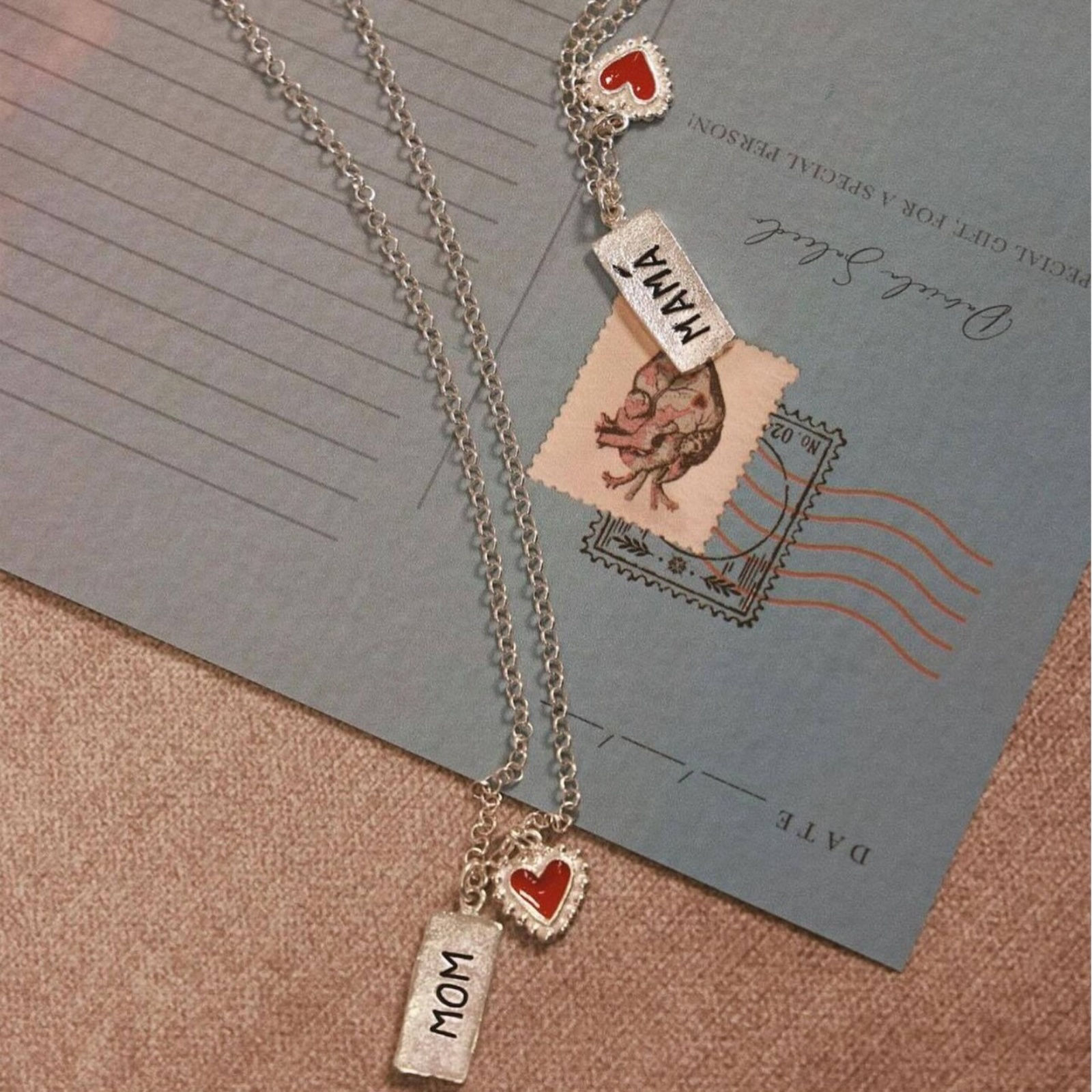 Picture of Wholesale Heart Message " Mama " Pendant Charm Necklace, 18K Gold Plated 304 Stainless Steel Curb Link Chain, Women's Eco-friendly Mother's Day Stylish Gift Jewelry For Retailer, 45cm(17.7") + 5cm(2") long