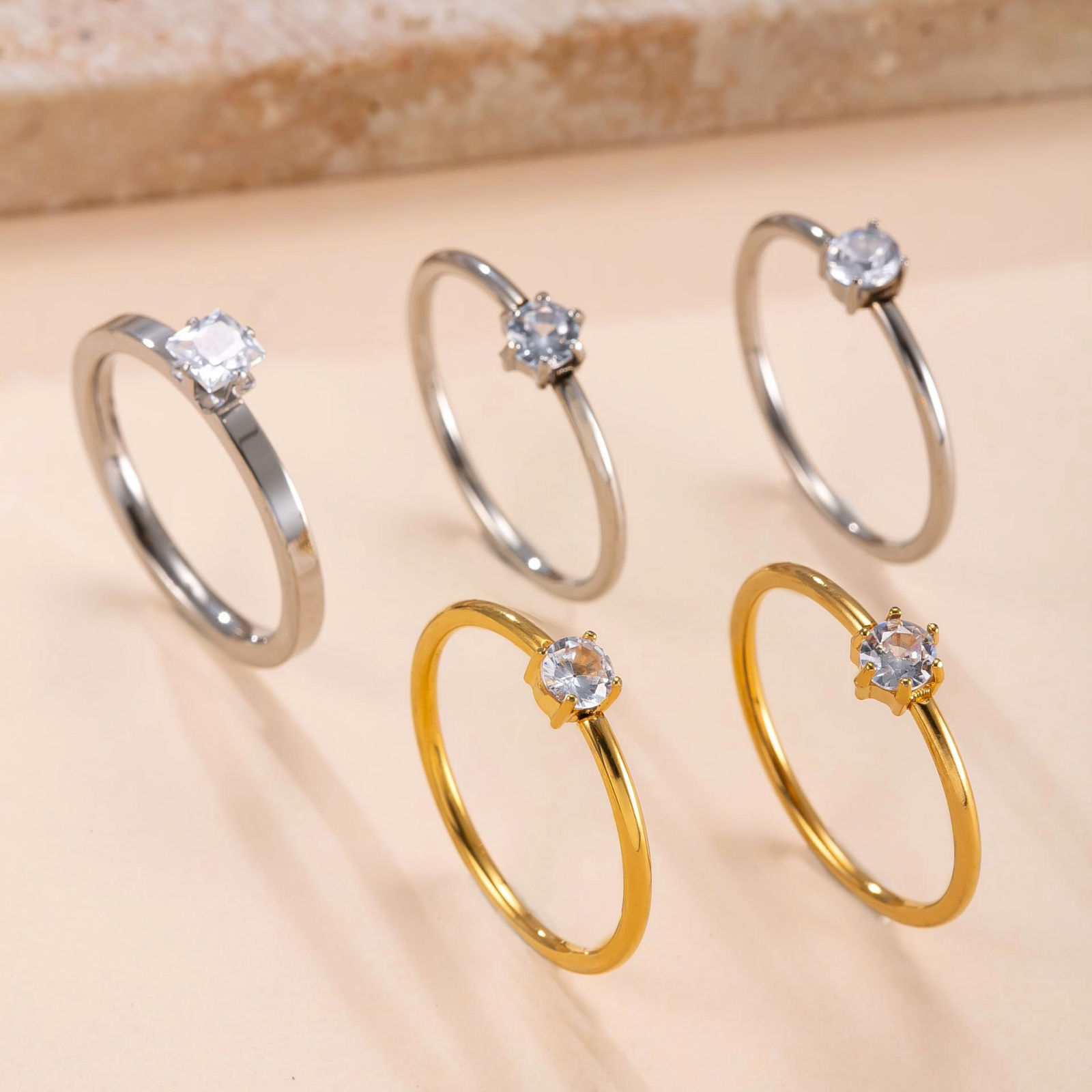 Picture of Wholesale Clear Rhinestone Unadjustable Rings, 304 Stainless Steel, Eco-friendly