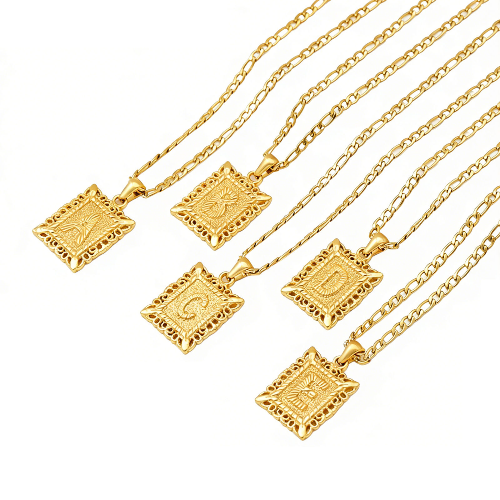 Picture of Wholesale Rectangle Capital Alphabet Initial Letter Message " A-Z " Pendant Charm Necklace, 18K Gold Plated 304 Stainless Steel Women's Eco-friendly PVD Exquisite Stylish Gift Jewelry For Retailer, 51cm(20.1") long