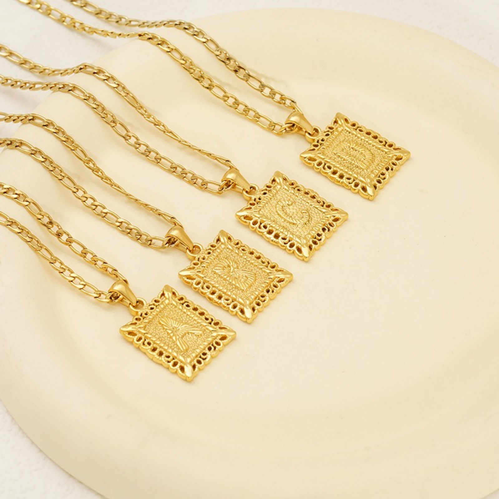 Picture of Wholesale Rectangle Capital Alphabet Initial Letter Message " A-Z " Pendant Charm Necklace, 18K Gold Plated 304 Stainless Steel Women's Eco-friendly PVD Exquisite Stylish Gift Jewelry For Retailer, 51cm(20.1") long