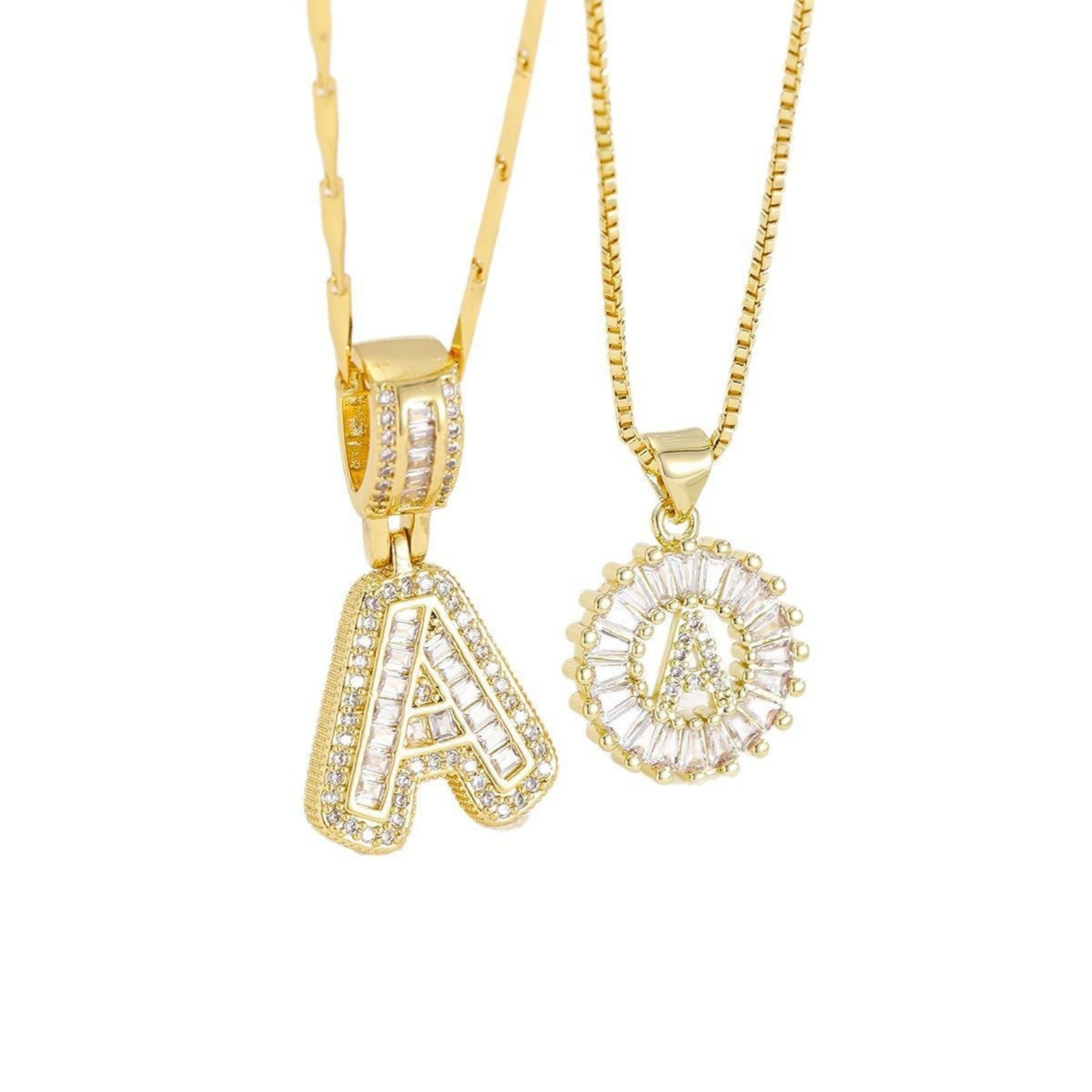 Picture of Wholesale Capital Alphabet Initial Letter Message " A-Z " Clear Cubic Zirconia Pendant Charm Necklace, Multicolor Brass Women's Eco-friendly Exquisite Stylish Gift Jewelry For Retailer, 45cm(17.7") + 5cm(2") long, 1 Set ( 2 PCs/Set)
