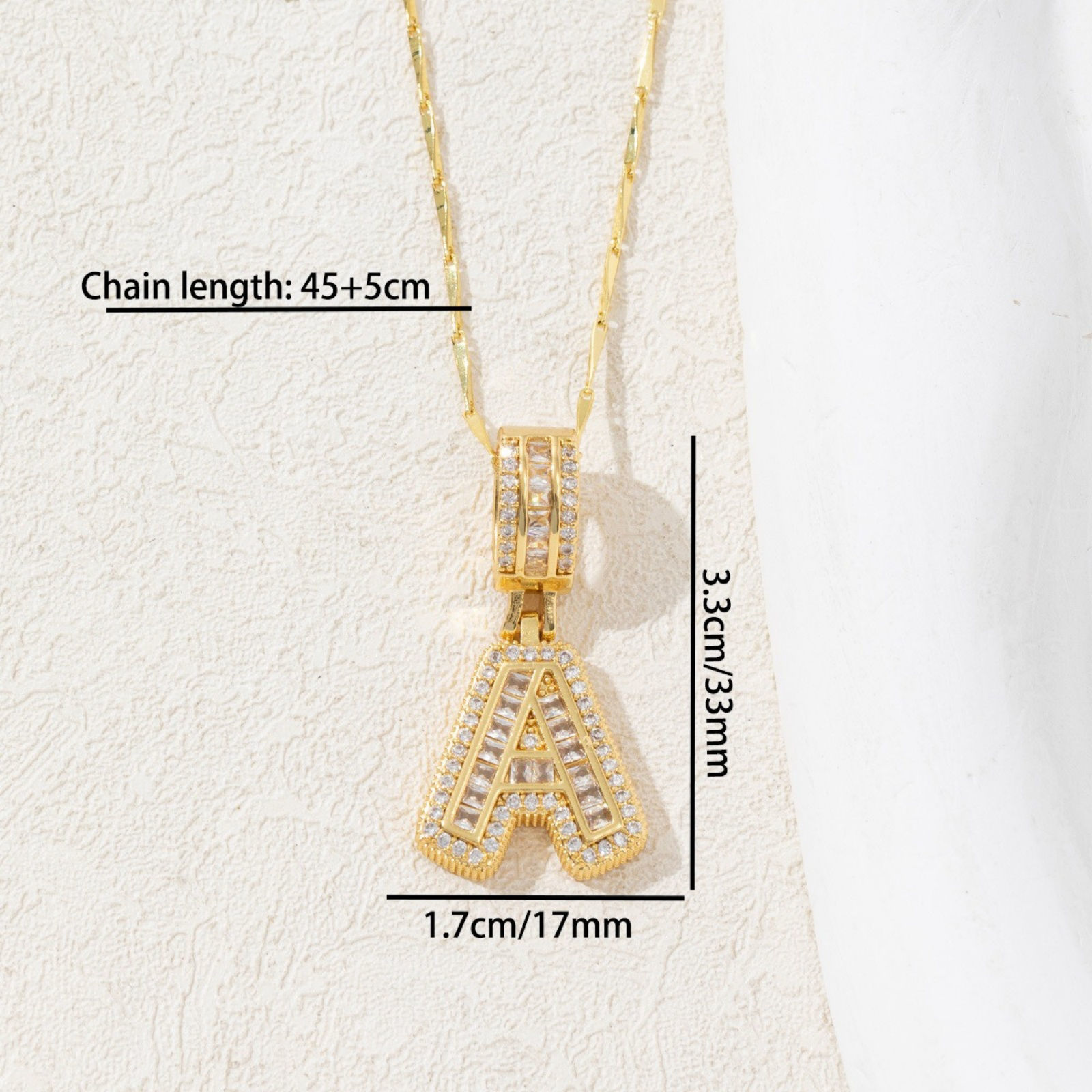 Picture of Wholesale Capital Alphabet Initial Letter Message " A-Z " Clear Cubic Zirconia Pendant Charm Necklace, Multicolor Brass Women's Eco-friendly Exquisite Stylish Gift Jewelry For Retailer, 45cm(17.7") + 5cm(2") long, 1 Set ( 2 PCs/Set)