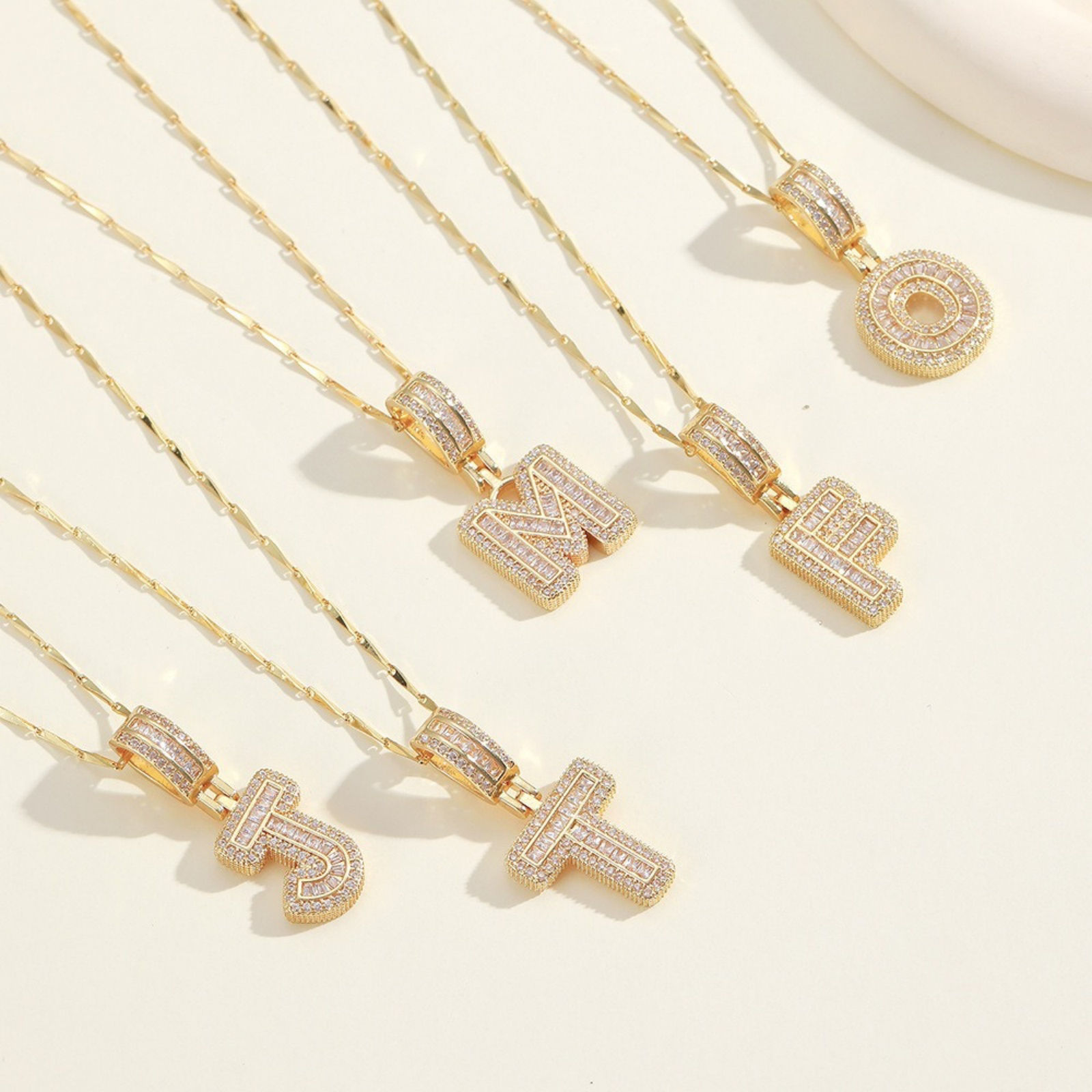 Picture of Wholesale Capital Alphabet Initial Letter Message " A-Z " Clear Cubic Zirconia Pendant Charm Necklace, Multicolor Brass Women's Eco-friendly Exquisite Stylish Gift Jewelry For Retailer, 45cm(17.7") + 5cm(2") long, 1 Set ( 2 PCs/Set)