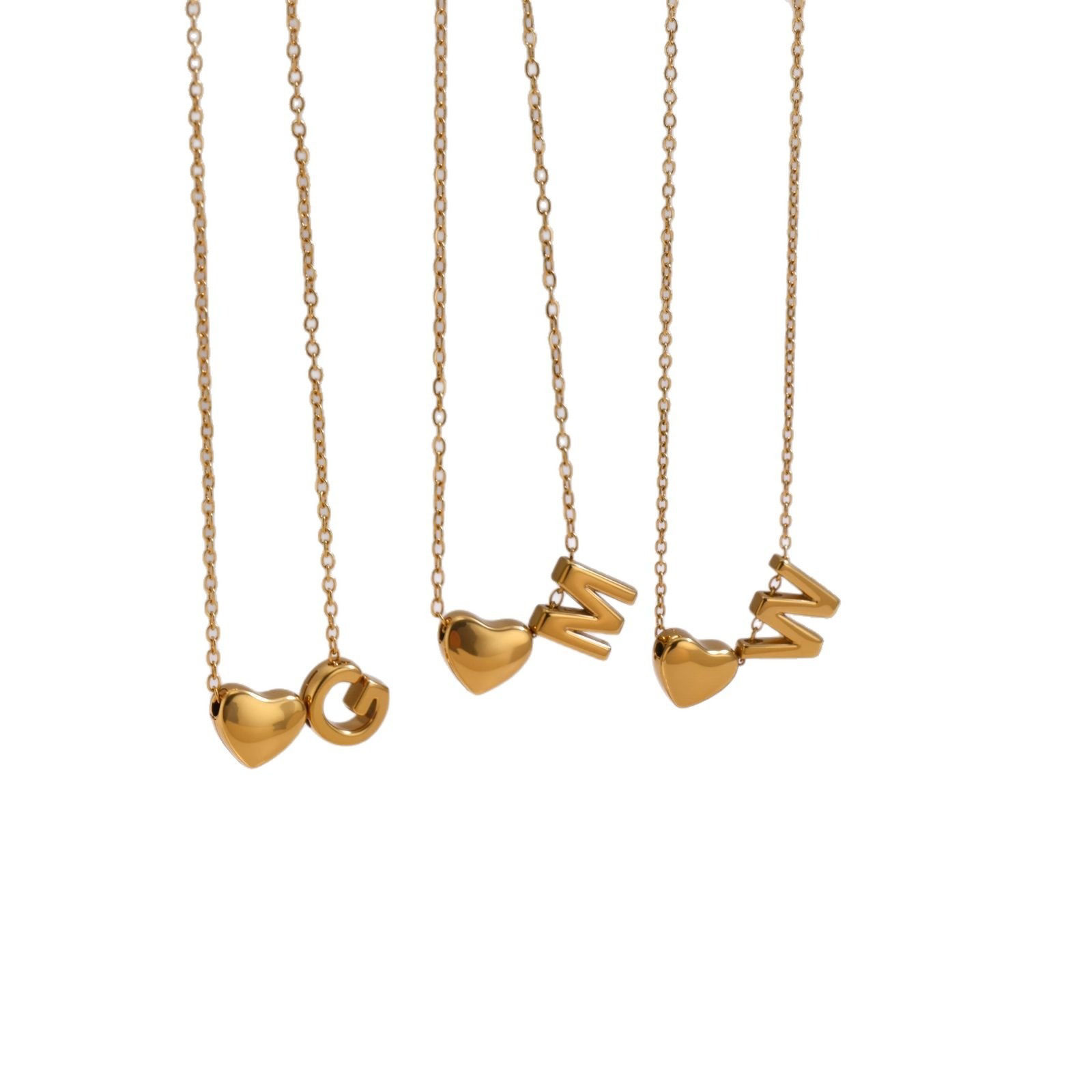 Picture of Wholesale Heart Message " A-Z " Pendant Charm Necklace, Multicolor 304 Stainless Steel Link Cable Chain, Unisex PVD Capital Alphabet Initial Letter Name Simple & Casual Gift Jewelry For Retailer, 40cm(15.7") + 5cm(2") long