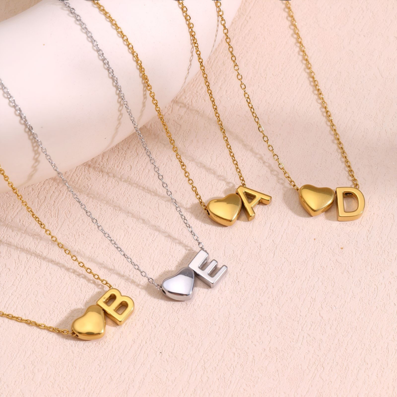 Picture of Wholesale Heart Message " A-Z " Pendant Charm Necklace, Multicolor 304 Stainless Steel Link Cable Chain, Unisex PVD Capital Alphabet Initial Letter Name Simple & Casual Gift Jewelry For Retailer, 40cm(15.7") + 5cm(2") long