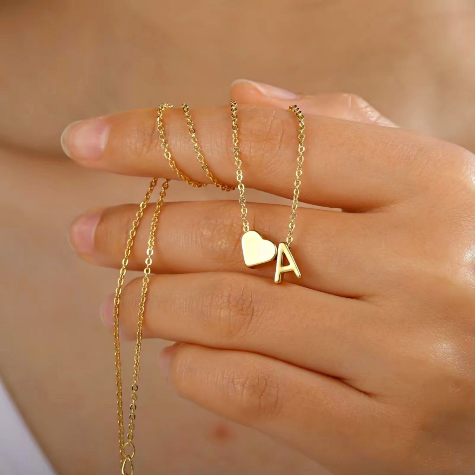 Picture of Wholesale Heart Message " A-Z " Pendant Charm Necklace, Multicolor 304 Stainless Steel Link Cable Chain, Unisex PVD Capital Alphabet Initial Letter Name Simple & Casual Gift Jewelry For Retailer, 40cm(15.7") + 5cm(2") long