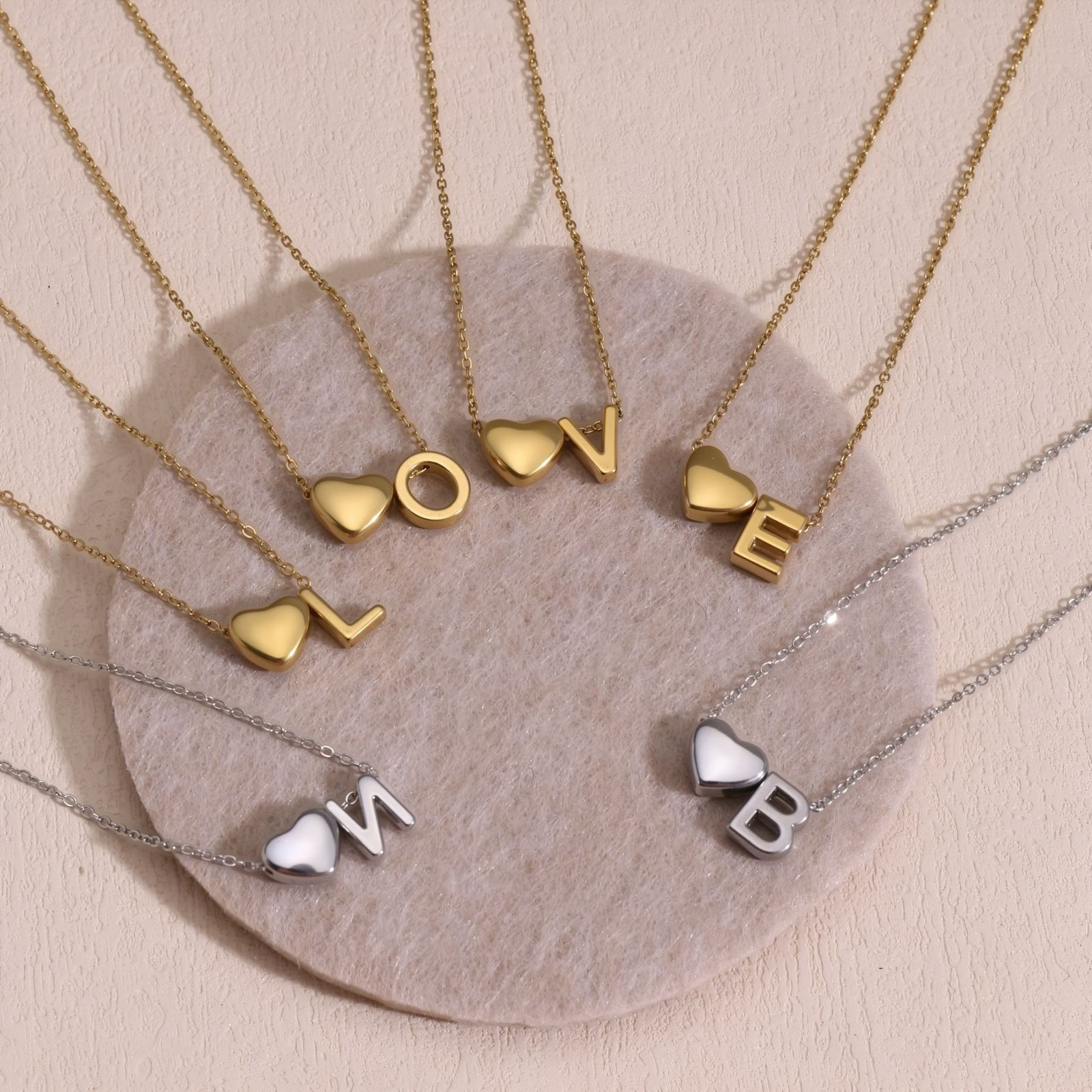 Picture of Wholesale Heart Message " A-Z " Pendant Charm Necklace, Multicolor 304 Stainless Steel Link Cable Chain, Unisex PVD Capital Alphabet Initial Letter Name Simple & Casual Gift Jewelry For Retailer, 40cm(15.7") + 5cm(2") long
