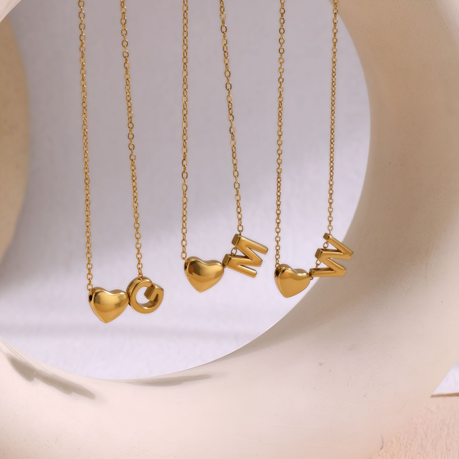 Picture of Wholesale Heart Message " A-Z " Pendant Charm Necklace, Multicolor 304 Stainless Steel Link Cable Chain, Unisex PVD Capital Alphabet Initial Letter Name Simple & Casual Gift Jewelry For Retailer, 40cm(15.7") + 5cm(2") long