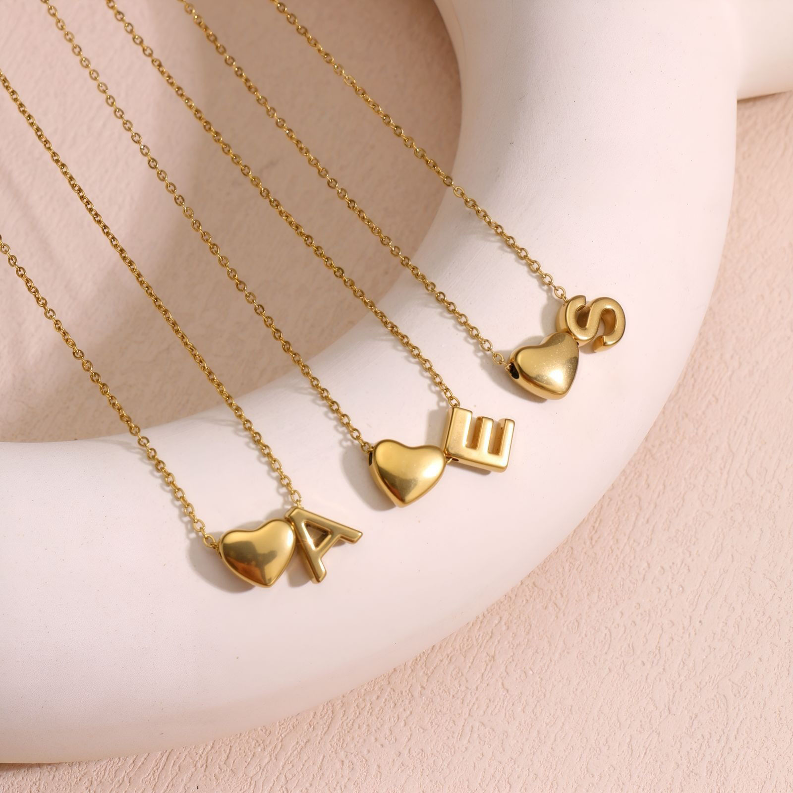Picture of Wholesale Heart Message " A-Z " Pendant Charm Necklace, Multicolor 304 Stainless Steel Link Cable Chain, Unisex PVD Capital Alphabet Initial Letter Name Simple & Casual Gift Jewelry For Retailer, 40cm(15.7") + 5cm(2") long