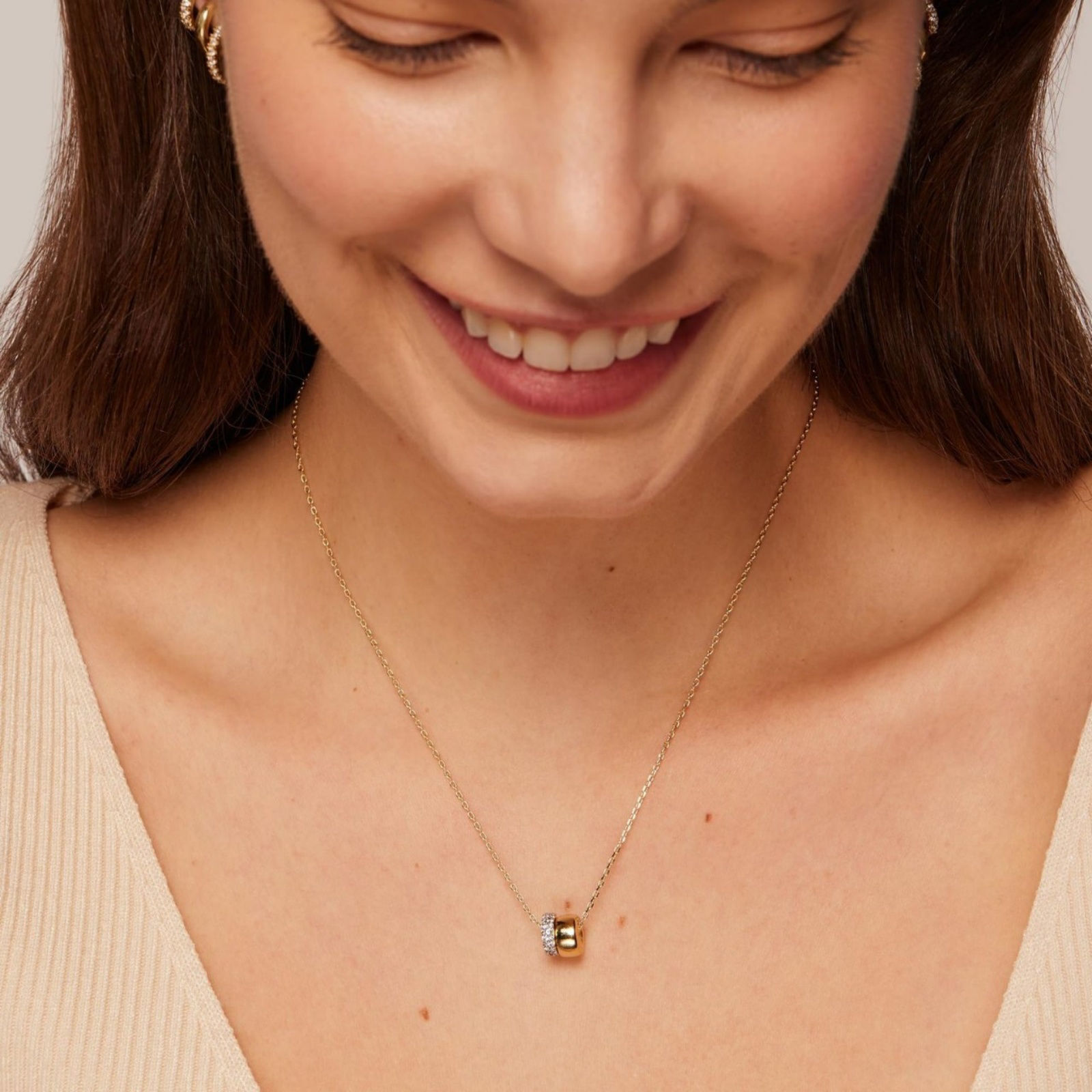 Picture of Wholesale Clear Cubic Zirconia Pendant Charm Necklace, Multicolor Brass Link Cable Chain, Women's Simple Ins Style Gift Jewelry For Retailer, 40cm(15.7") + 5cm(2") long