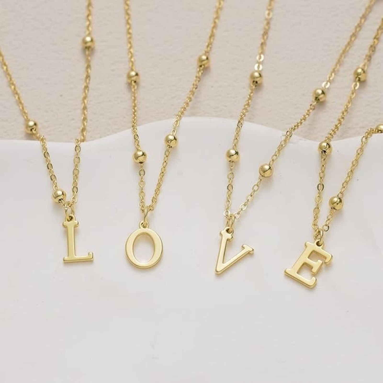 Picture of Wholesale Capital Alphabet Initial Letter Pendant Charm Necklace, 18K Gold Plated Brass Ball Chain, Women's Simple Dainty Gift Jewelry For Retailer, 40cm(15.7") + 5cm(2") long