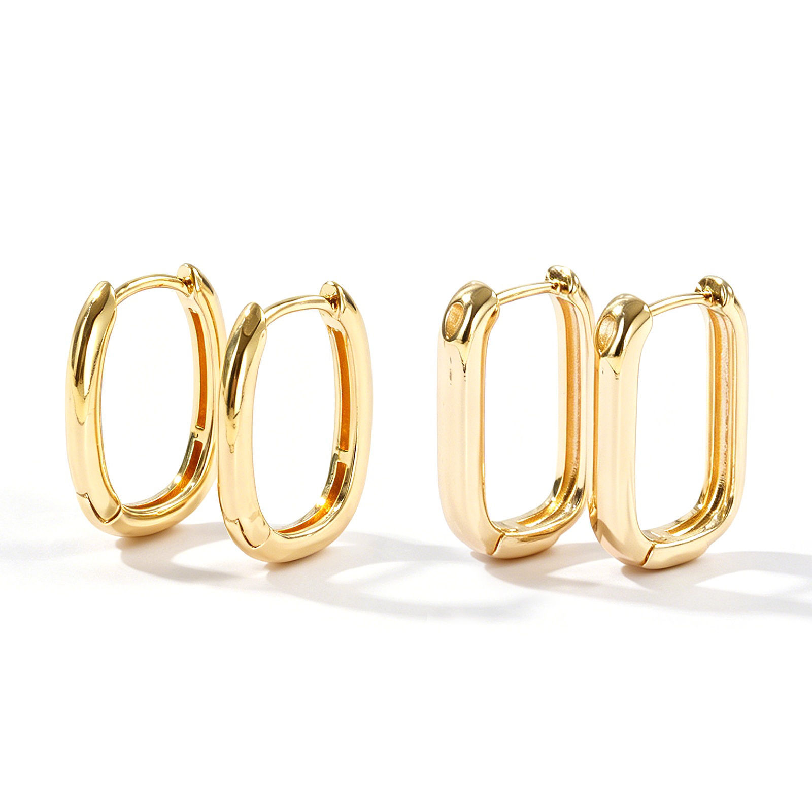 Picture of Wholesale Simple Stylish Huggie Hoop Earrings, Rectangle 18K Real Gold Plated Brass, Women's Eco-friendly Gift Jewelry Supply