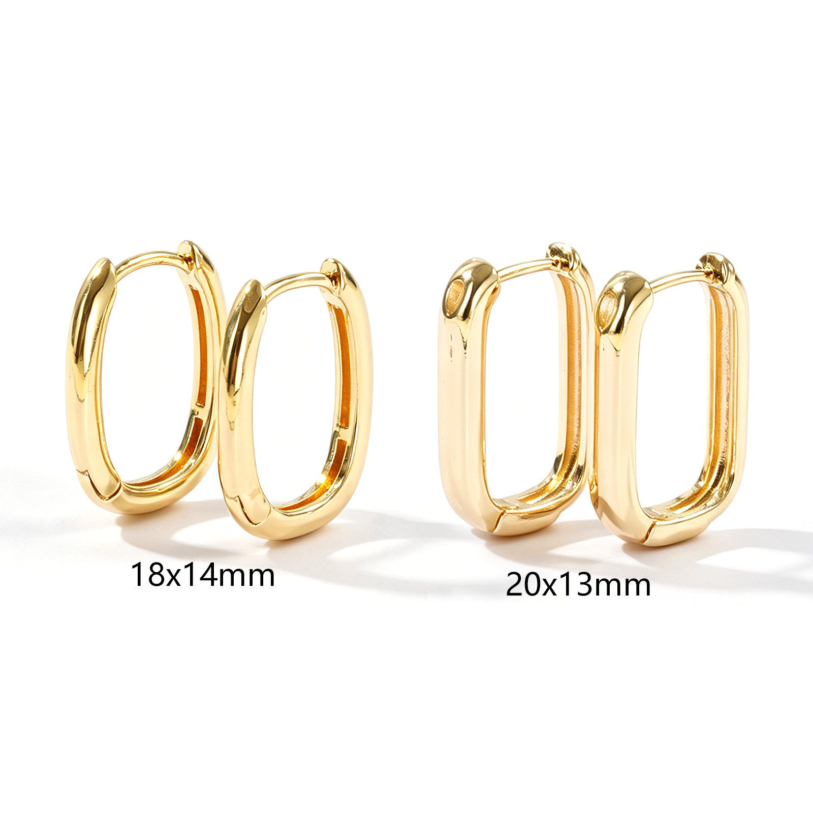 Picture of Wholesale Simple Stylish Huggie Hoop Earrings, Rectangle 18K Real Gold Plated Brass, Women's Eco-friendly Gift Jewelry Supply