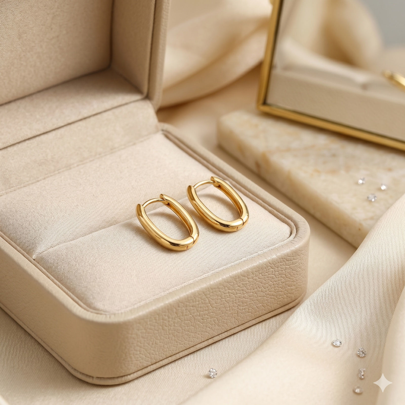 Picture of Wholesale Simple Stylish Huggie Hoop Earrings, Rectangle 18K Real Gold Plated Brass, Women's Eco-friendly Gift Jewelry Supply