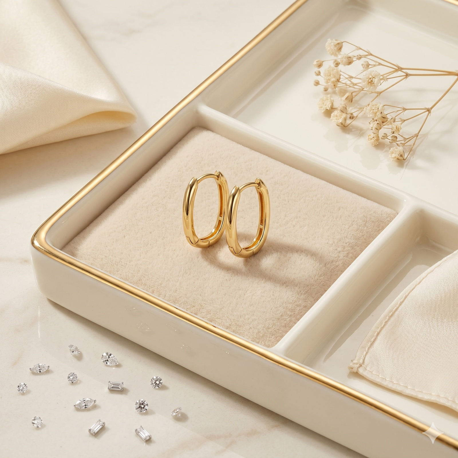 Picture of Wholesale Simple Stylish Huggie Hoop Earrings, Rectangle 18K Real Gold Plated Brass, Women's Eco-friendly Gift Jewelry Supply