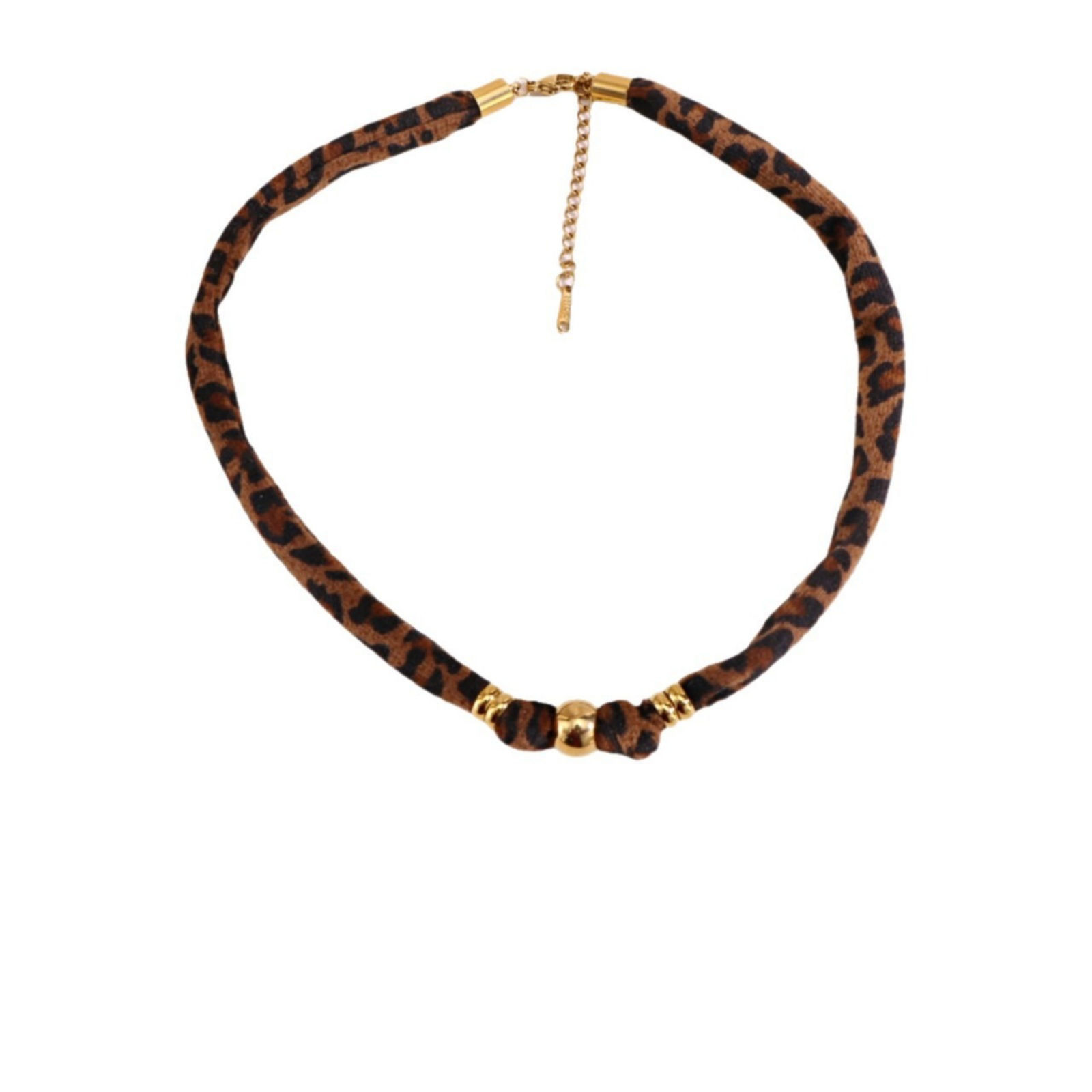 Picture of Wholesale Leopard Print Brown Necklace Choker, 18K Gold Plated 304 Stainless Steel & Polyester Cord, Unisex Eco-friendly PVD Stylish Hip Hop Gift Jewelry For Retailer, 35cm(13.8") + 5cm(2") long