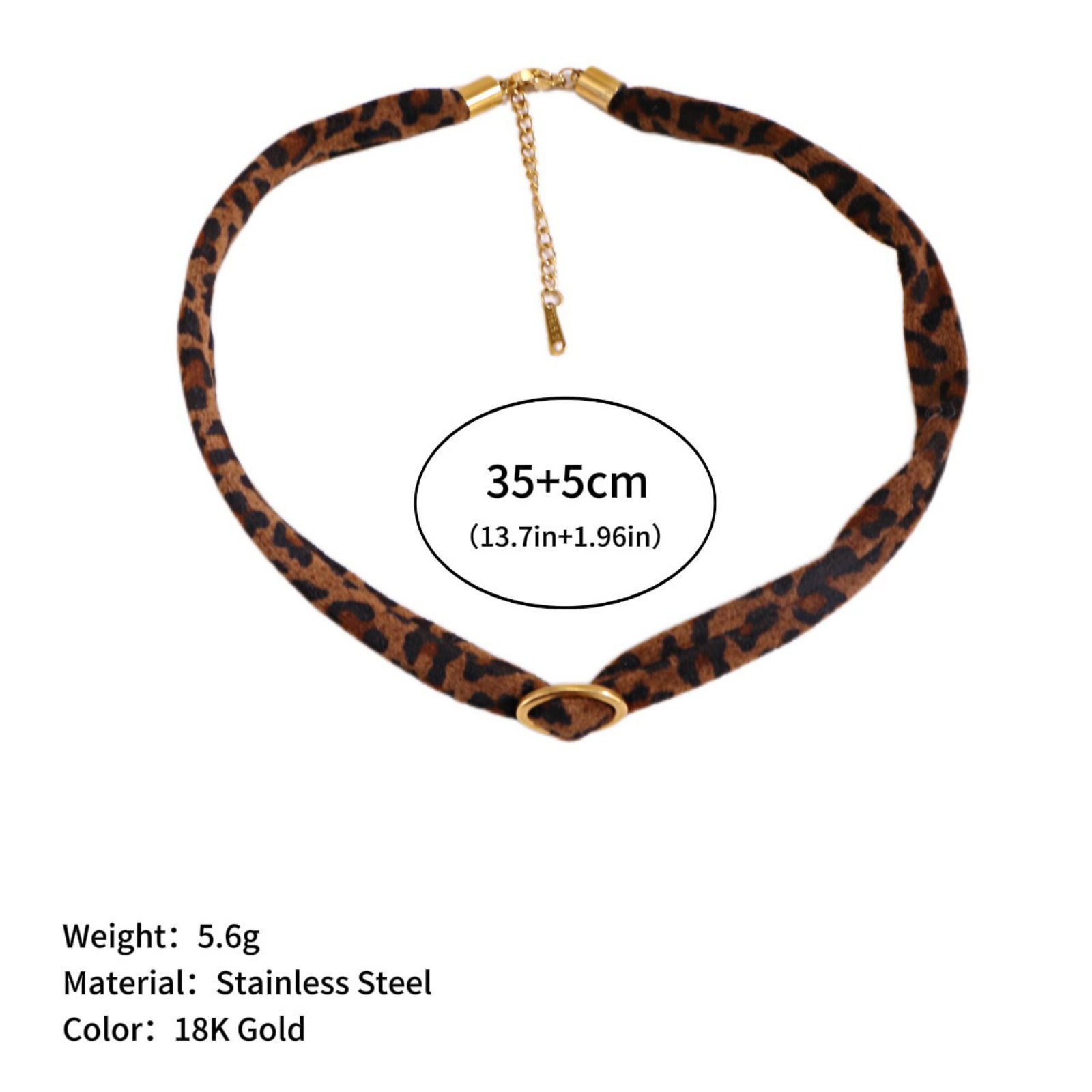 Picture of Wholesale Leopard Print Brown Necklace Choker, 18K Gold Plated 304 Stainless Steel & Polyester Cord, Unisex Eco-friendly PVD Stylish Hip Hop Gift Jewelry For Retailer, 35cm(13.8") + 5cm(2") long