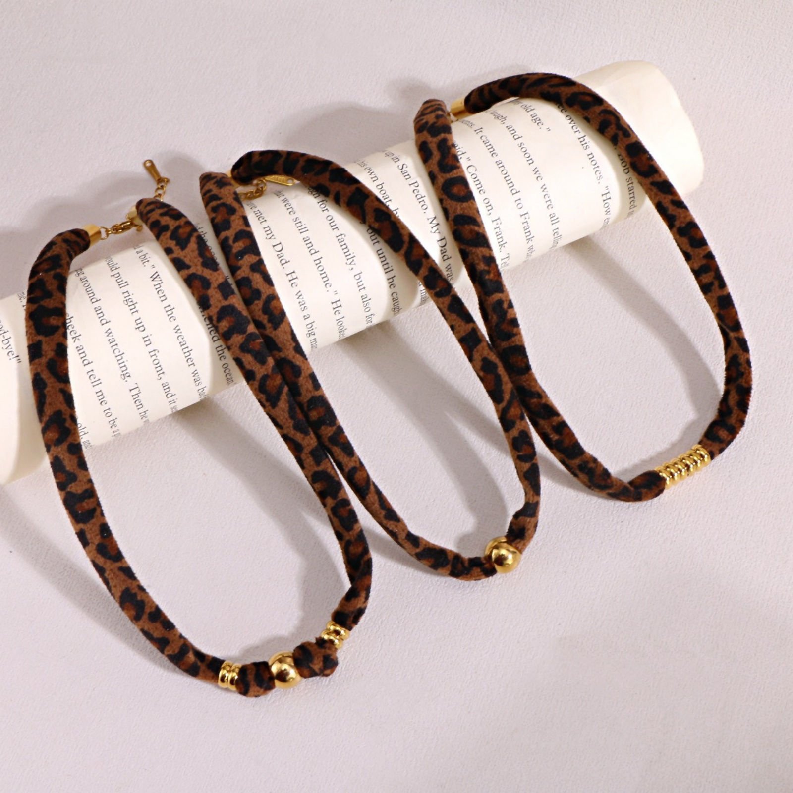 Picture of Wholesale Leopard Print Brown Necklace Choker, 18K Gold Plated 304 Stainless Steel & Polyester Cord, Unisex Eco-friendly PVD Stylish Hip Hop Gift Jewelry For Retailer, 35cm(13.8") + 5cm(2") long