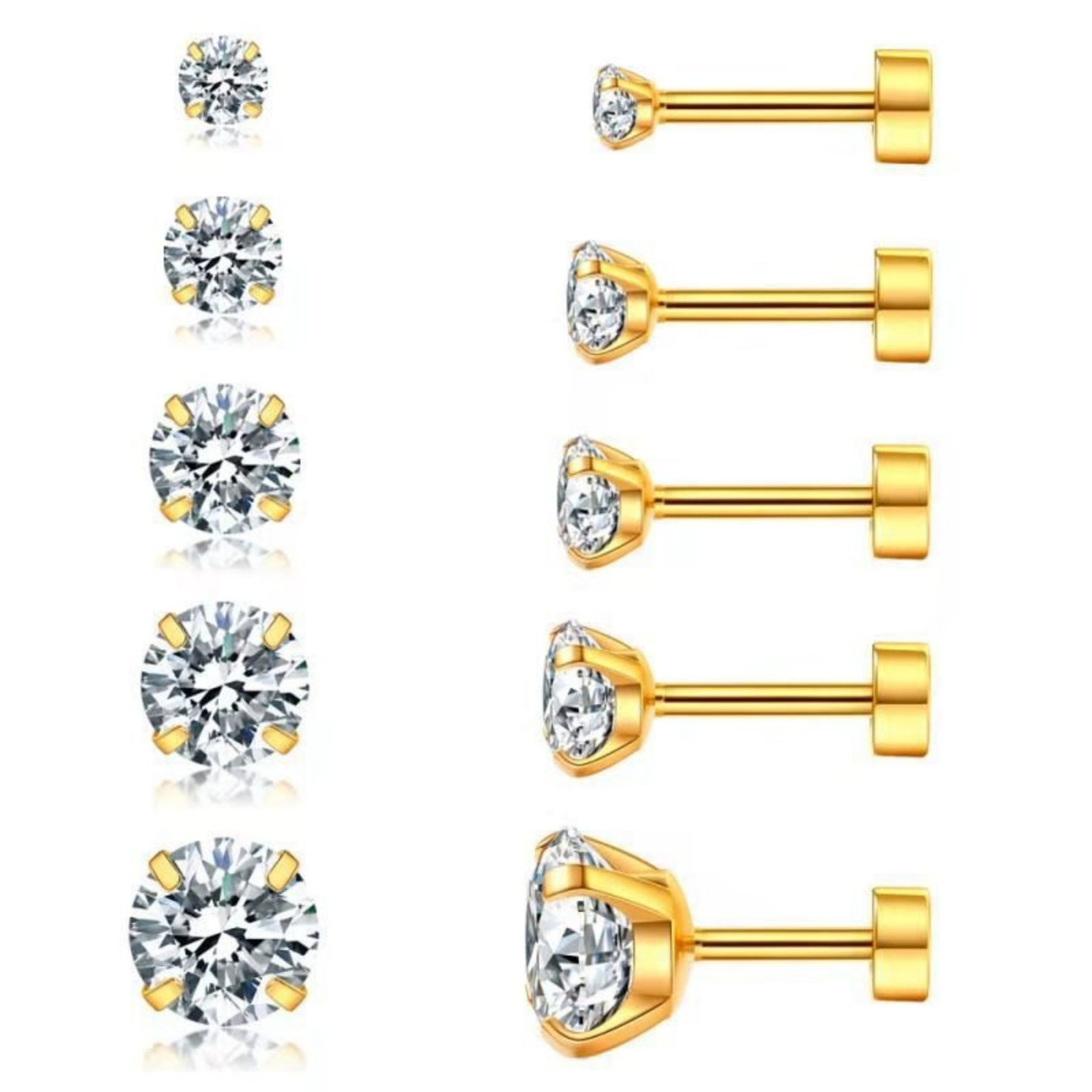 Picture of Wholesale Simple Stylish Ear Post Stud Earrings Set, Round Clear Cubic Zirconia Multicolor 316 Stainless Steel, Unisex Gift Jewelry Supply