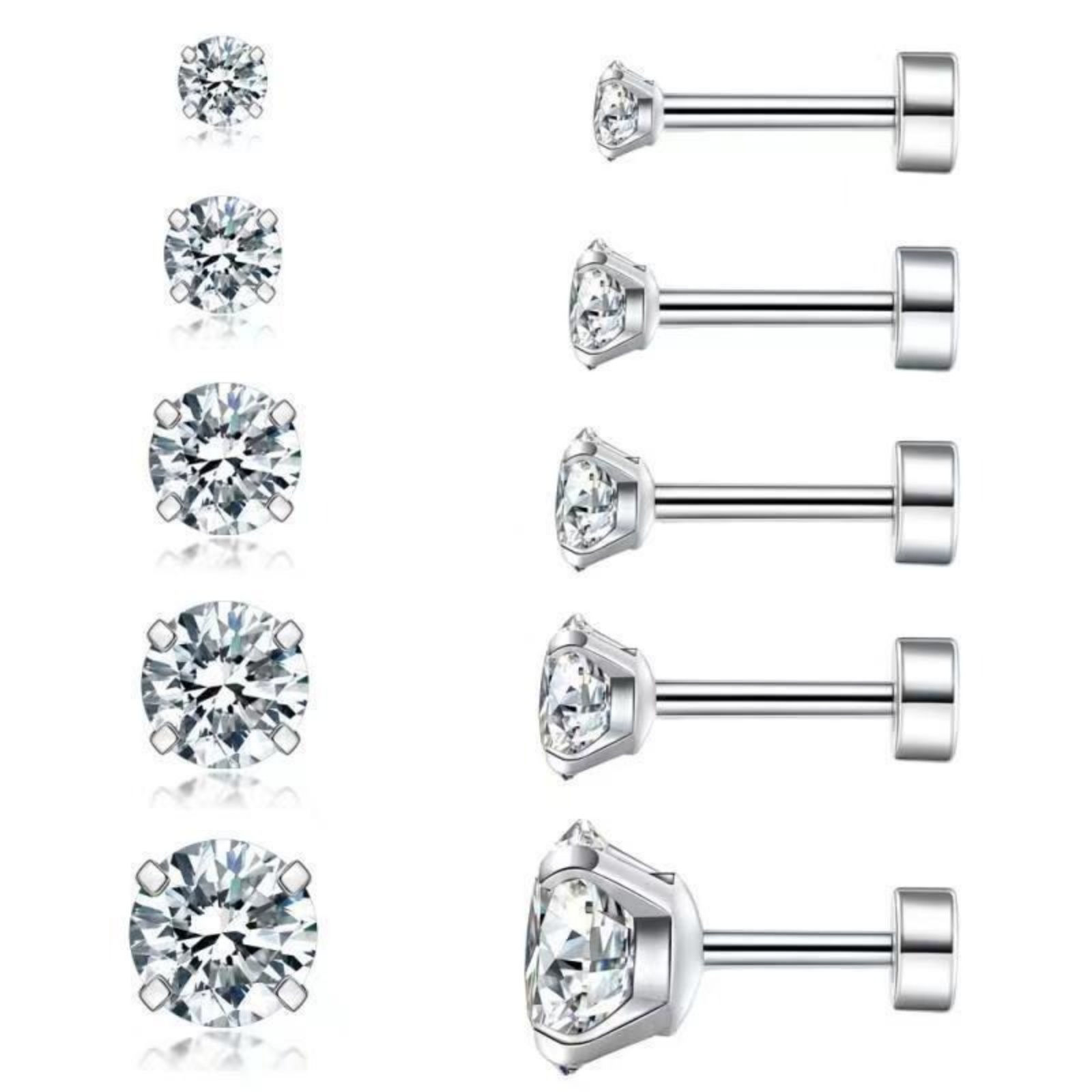 Picture of Wholesale Simple Stylish Ear Post Stud Earrings Set, Round Clear Cubic Zirconia Multicolor 316 Stainless Steel, Unisex Gift Jewelry Supply