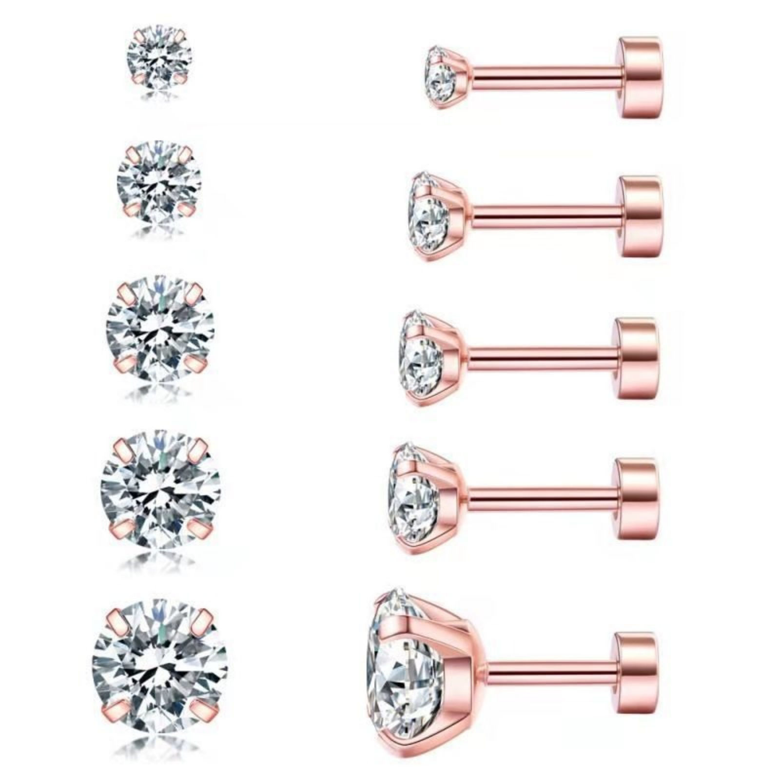 Picture of Wholesale Simple Stylish Ear Post Stud Earrings Set, Round Clear Cubic Zirconia Multicolor 316 Stainless Steel, Unisex Gift Jewelry Supply