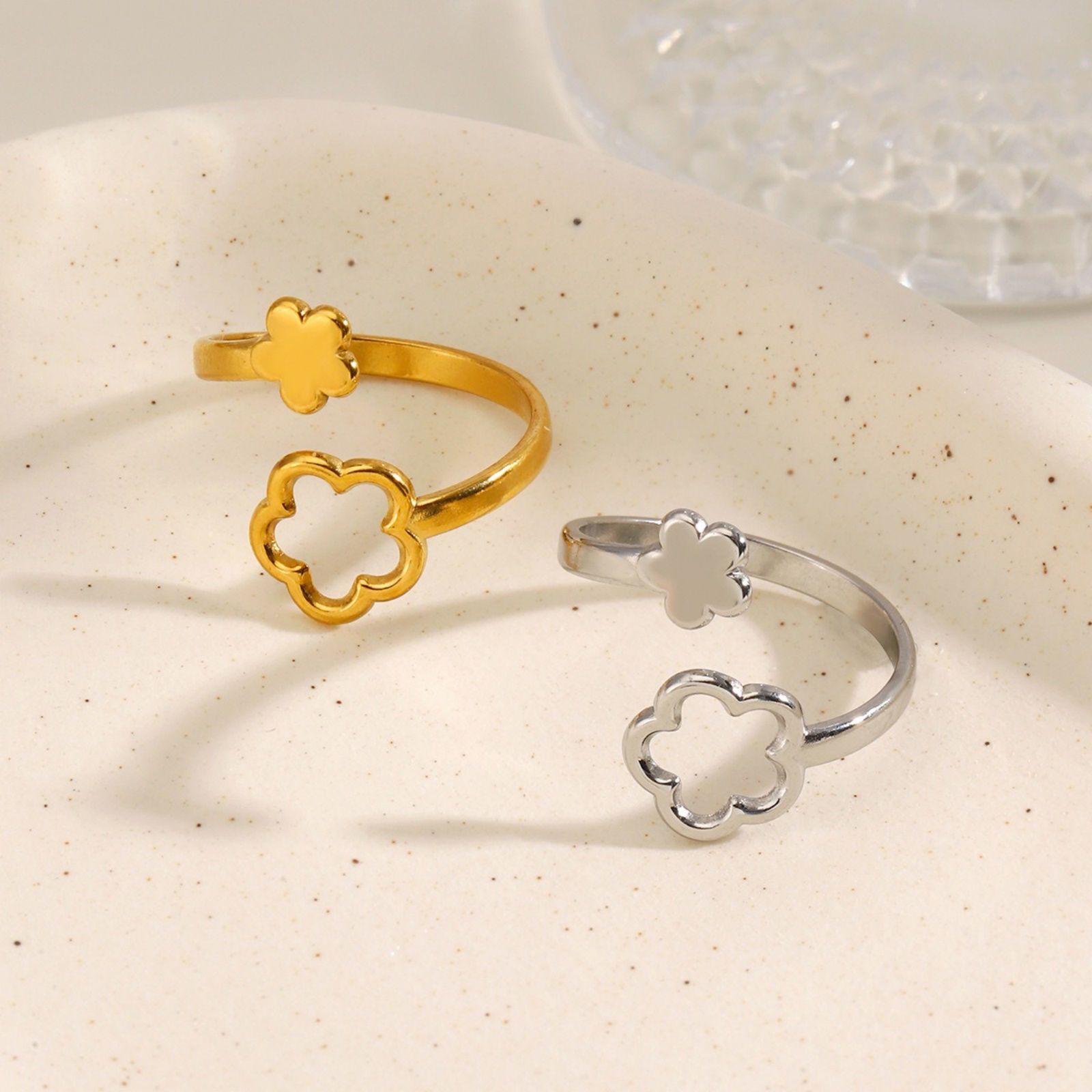 Picture of Wholesale Women's Gift Flower Open Adjustable Rings, Multicolor 304 Stainless Steel, Eco-friendly PVD Exquisite Stylish Jewelry Supply, 18mm(US Size 7.75)