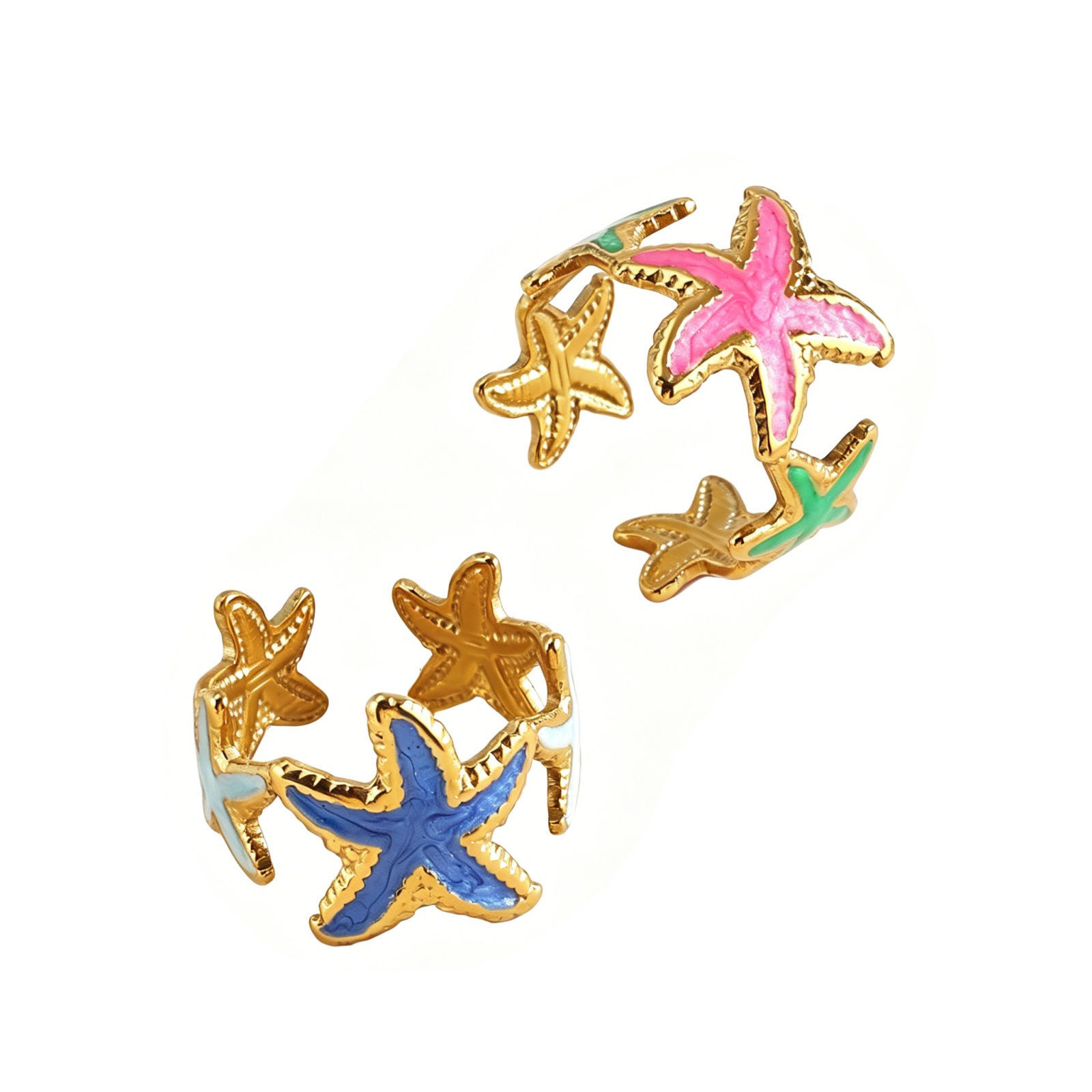 Picture of Wholesale Women's Gift Starfish Open Adjustable Rings, 18K Gold Plated 304 Stainless Steel, Eco-friendly PVD Ocean Jewelry Stylish Jewelry Supply, 18mm(US Size 7.75)