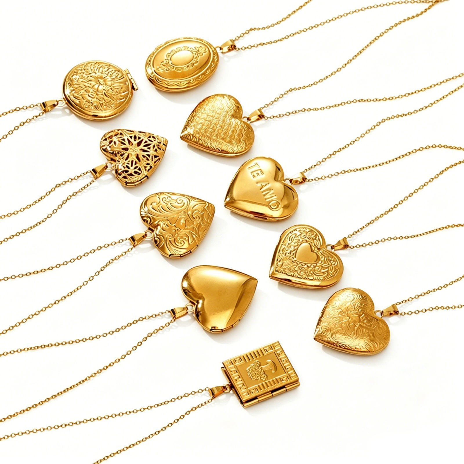 Picture of Wholesale Geometric Pendant Charm Necklace, 18K Gold Plated 304 Stainless Steel Link Cable Chain, Women's PVD Picture Photo Frame Locket Minimalist Gift Jewelry For Retailer, 40cm(15.7") + 5cm(2") long