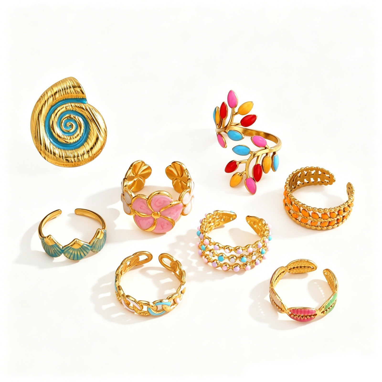 Picture of Wholesale Women's Gift Open Rings, 18K Gold Plated 304 Stainless Steel, PVD Stylish & Casual Sweet & Cute Jewelry Supply, 18mm(US Size 7.75)