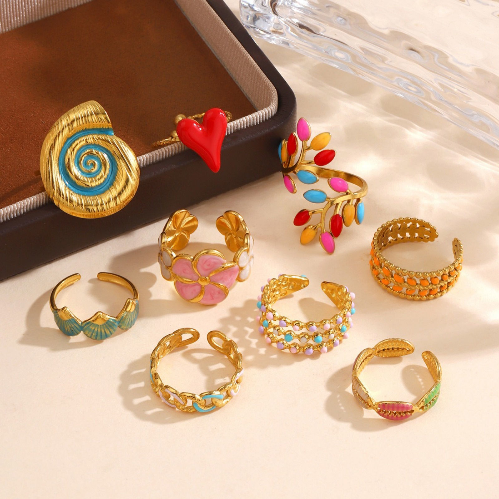 Picture of Wholesale Women's Gift Open Rings, 18K Gold Plated 304 Stainless Steel, PVD Stylish & Casual Sweet & Cute Jewelry Supply, 18mm(US Size 7.75)
