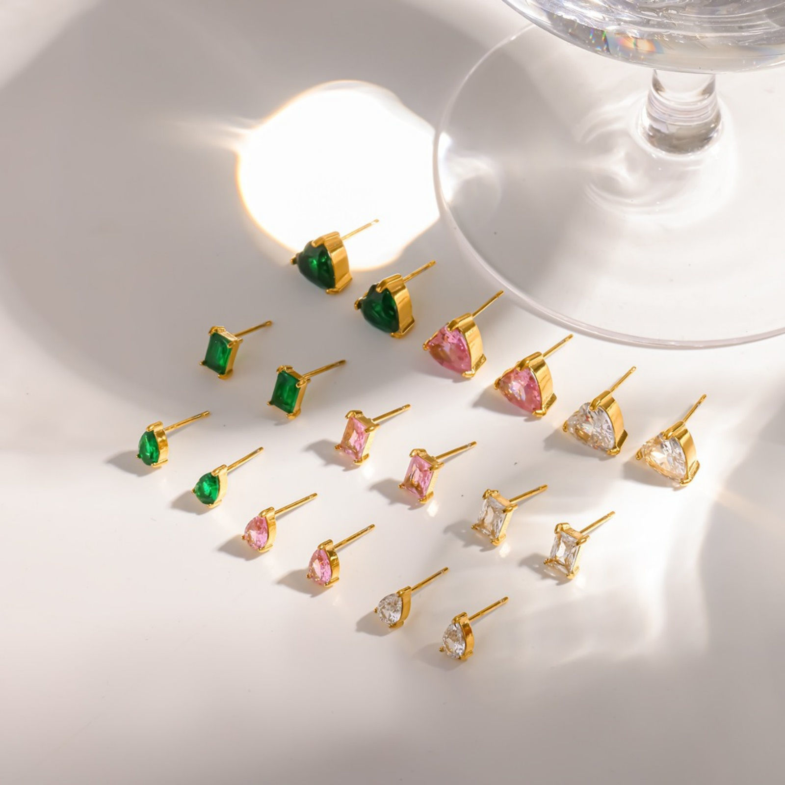 Picture of Wholesale Exquisite Dainty Ear Post Stud Earrings, Geometric Multicolour Cubic Zirconia 18K Gold Plated 304 Stainless Steel, Unisex Eco-friendly Vacuum Plating Gift Jewelry Supply, 1 Pair
