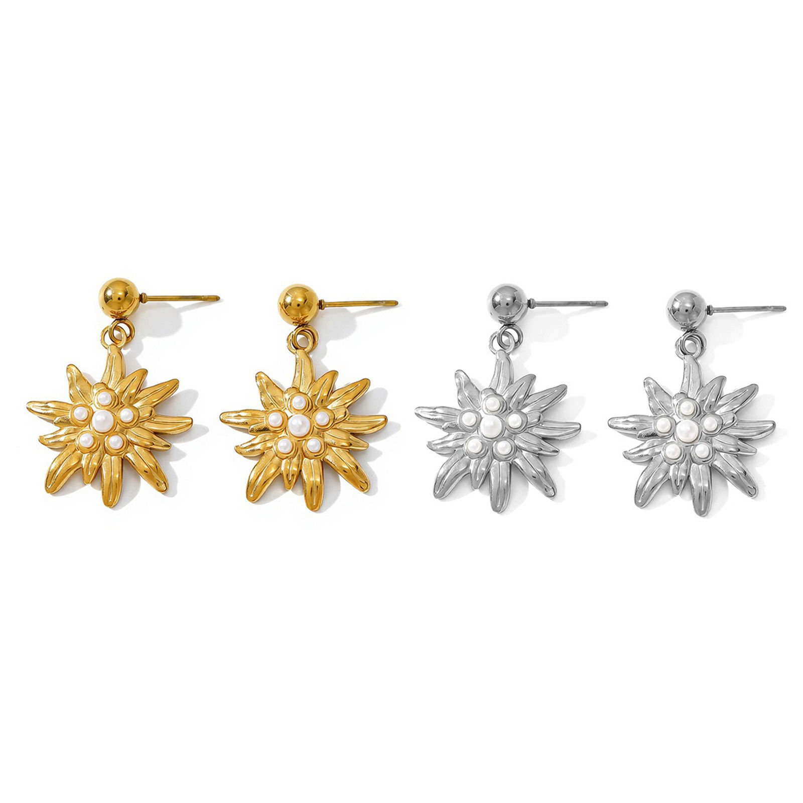 Picture of Wholesale Exquisite Stylish Ear Post Stud Earrings, Flower Multicolor 304 Stainless Steel, Women's Eco-friendly PVD Gift Jewelry Supply, 3.5cm x 2.3cm