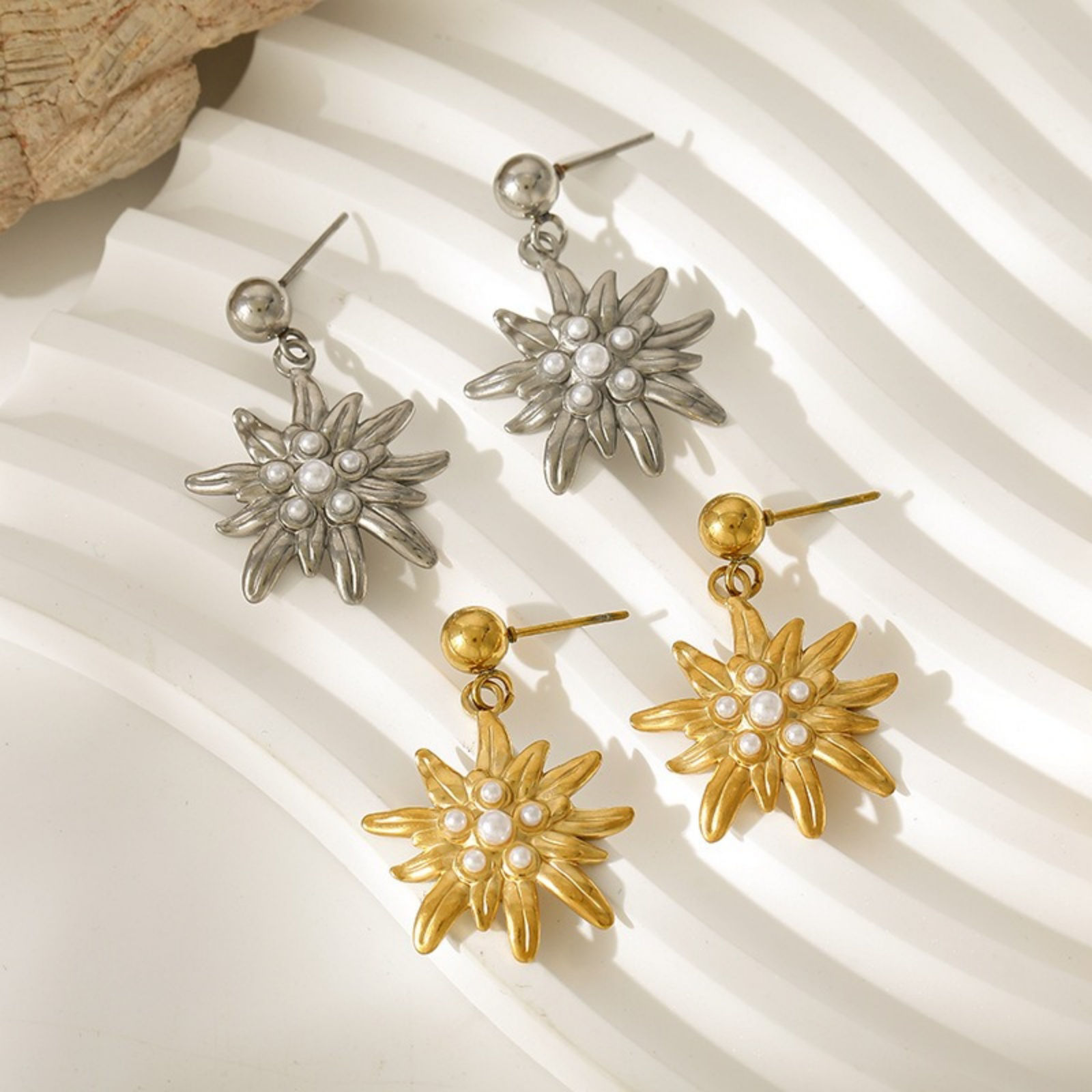 Picture of Wholesale Exquisite Stylish Ear Post Stud Earrings, Flower Multicolor 304 Stainless Steel, Women's Eco-friendly PVD Gift Jewelry Supply, 3.5cm x 2.3cm