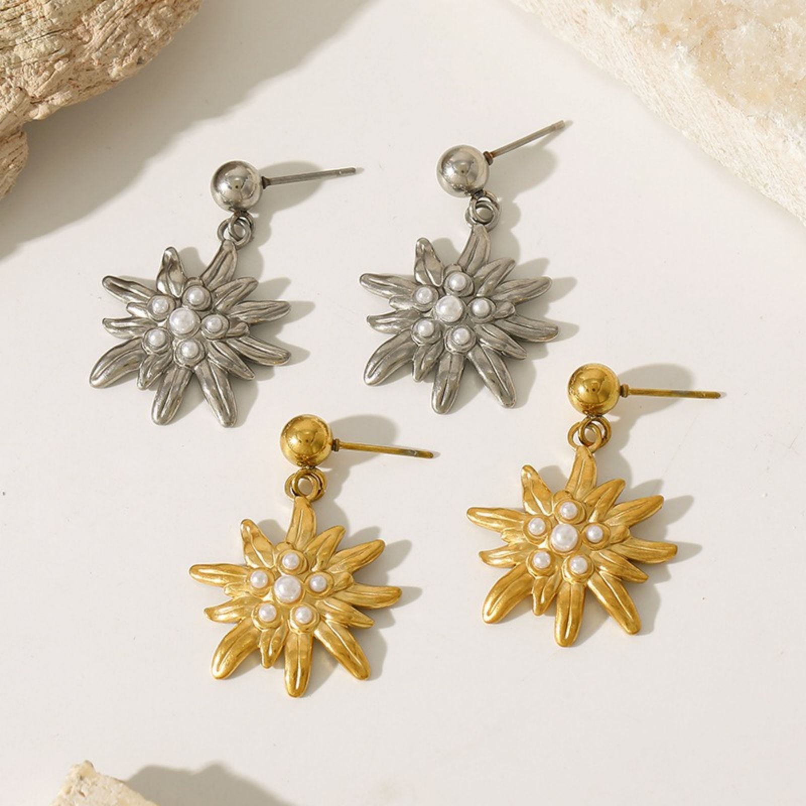 Picture of Wholesale Exquisite Stylish Ear Post Stud Earrings, Flower Multicolor 304 Stainless Steel, Women's Eco-friendly PVD Gift Jewelry Supply, 3.5cm x 2.3cm
