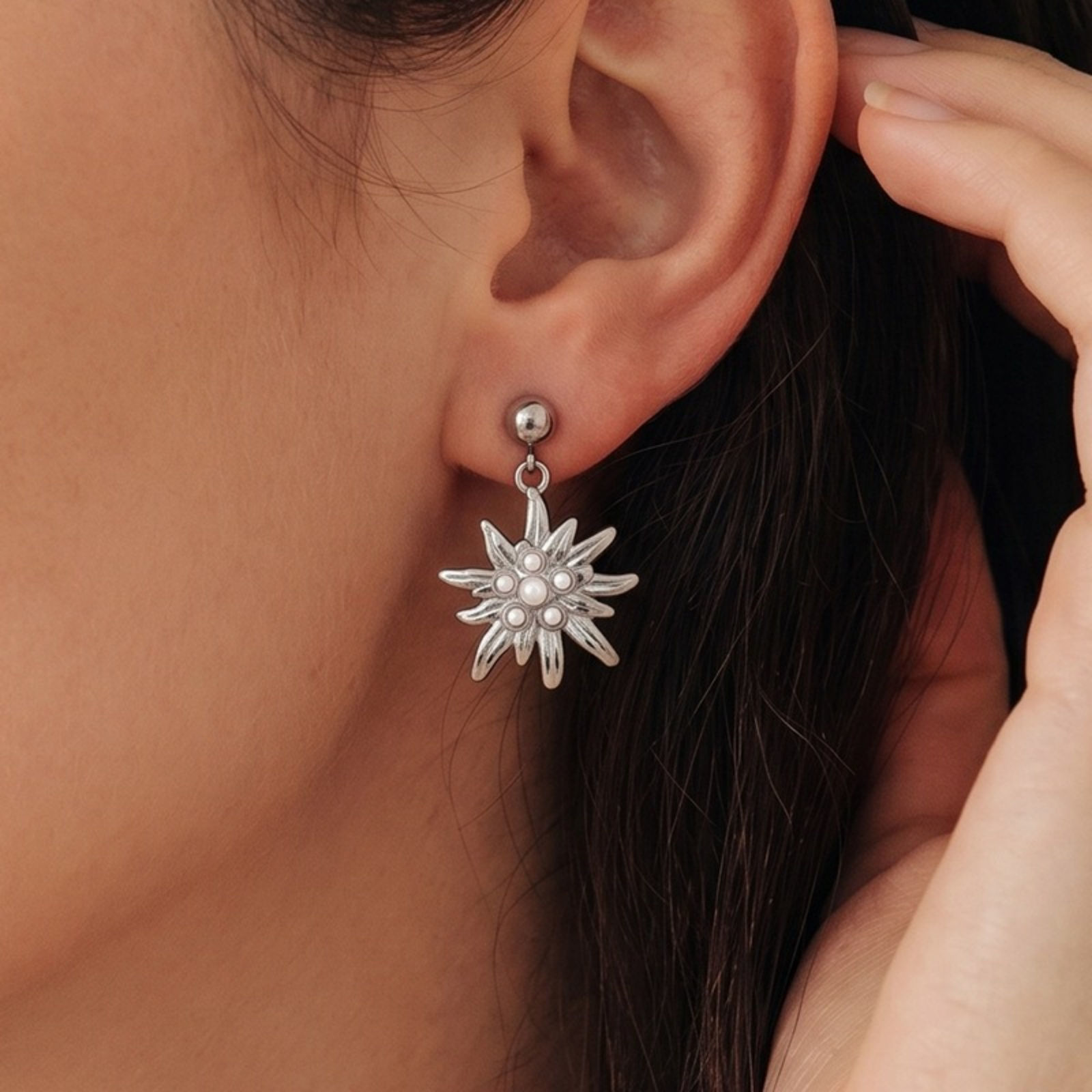 Picture of Wholesale Exquisite Stylish Ear Post Stud Earrings, Flower Multicolor 304 Stainless Steel, Women's Eco-friendly PVD Gift Jewelry Supply, 3.5cm x 2.3cm