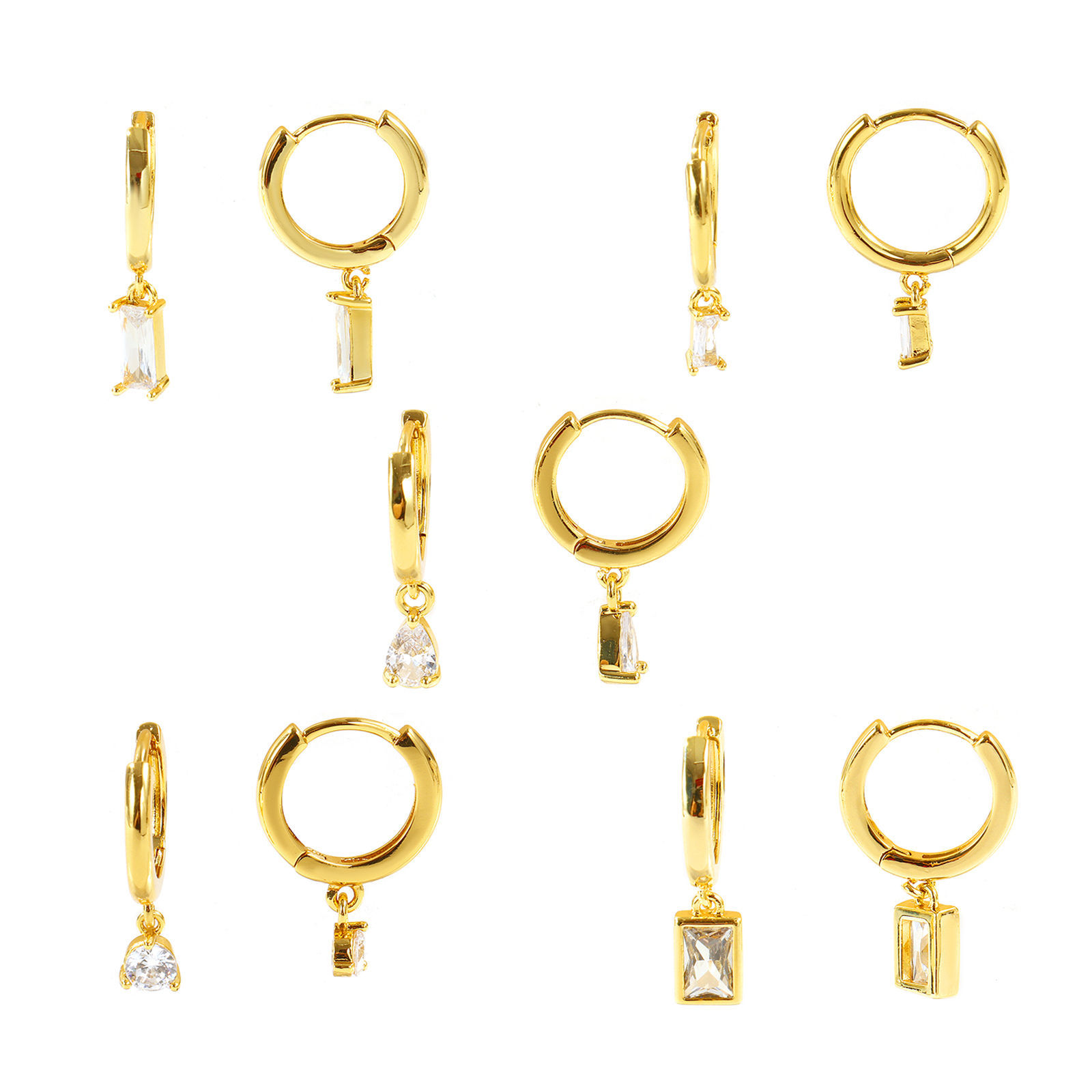 Picture of Wholesale Simple Stylish Huggie Hoop Earrings, Clear Cubic Zirconia 18K Real Gold Plated Brass, Women's Eco-friendly Gift Jewelry Supply, Post/ Wire Size: 0.8mm(20 gauge)