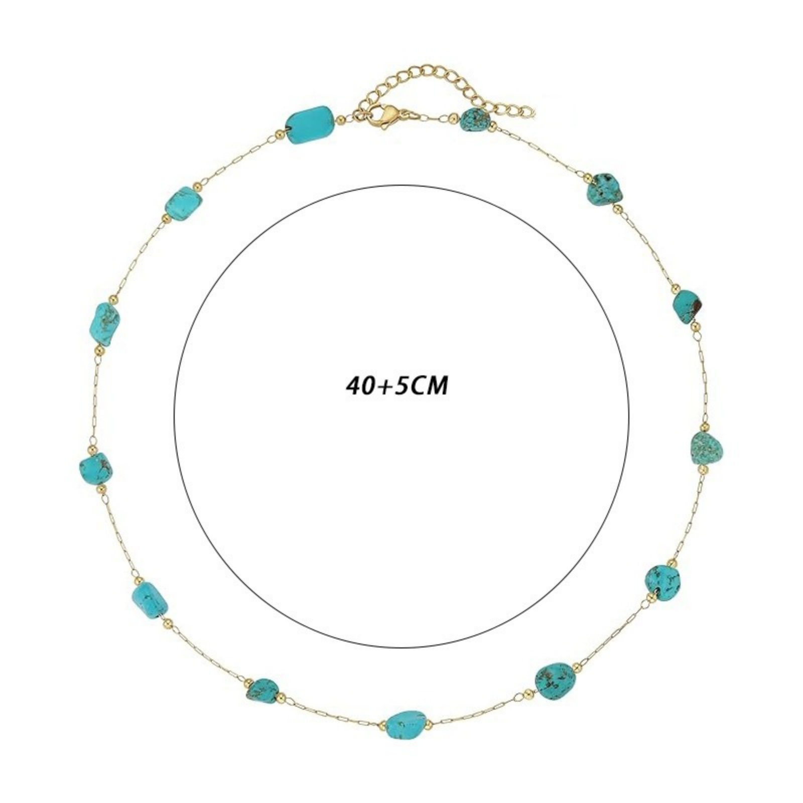 Picture of Wholesale Green Blue Natural Turquoise Station Necklace, 304 Stainless Steel Beaded Chain, Women's Boho Chic Bohemia Ethnic Style Gift Jewelry For Retailer, 45cm(17.7") + 5cm(2") long