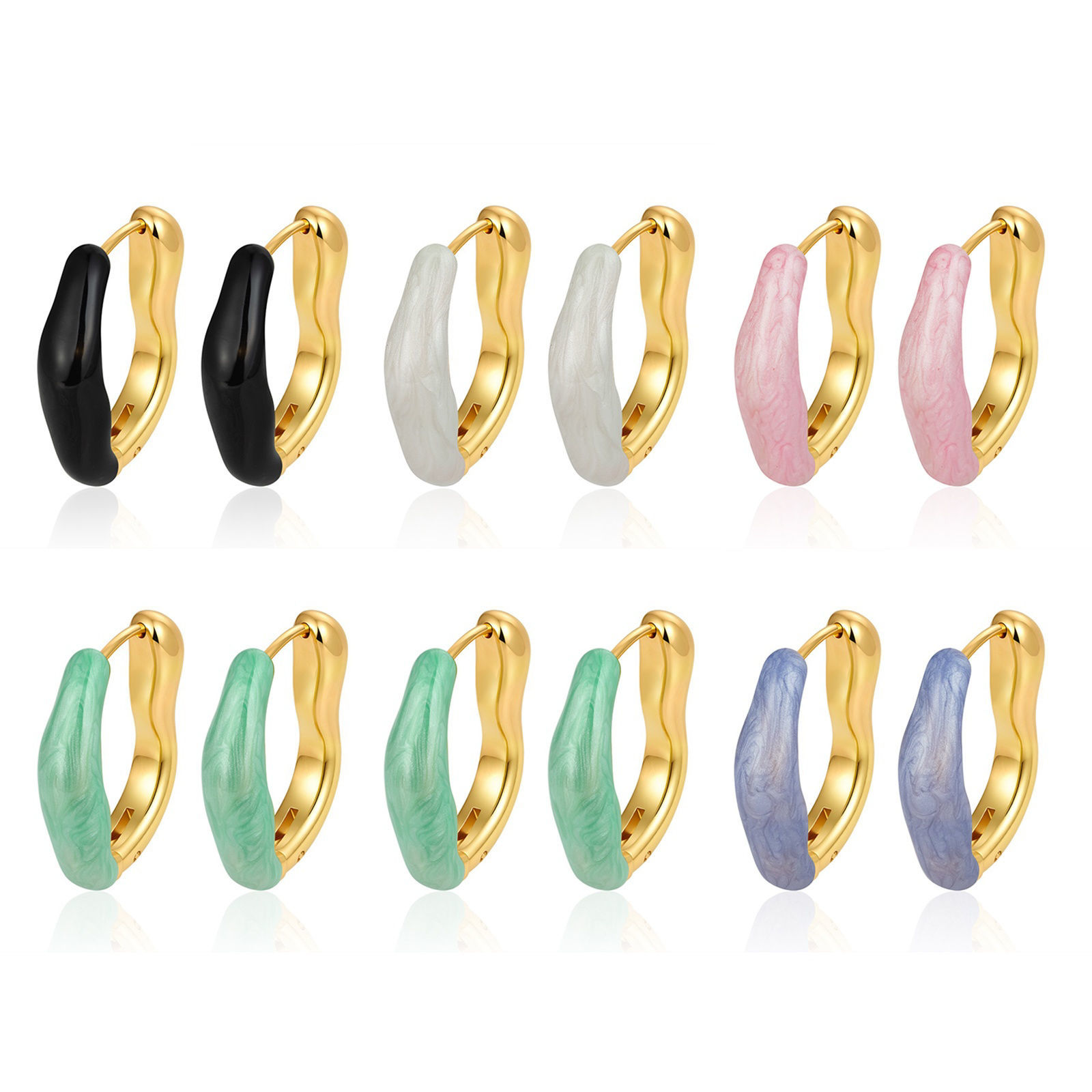 Picture of Wholesale Elegant Retro Hoop Earrings, Irregular Multicolor Enamel 18K Gold Plated 304 Stainless Steel, Women's Eco-friendly Gift Jewelry Supply, 25.5mm x 21mm