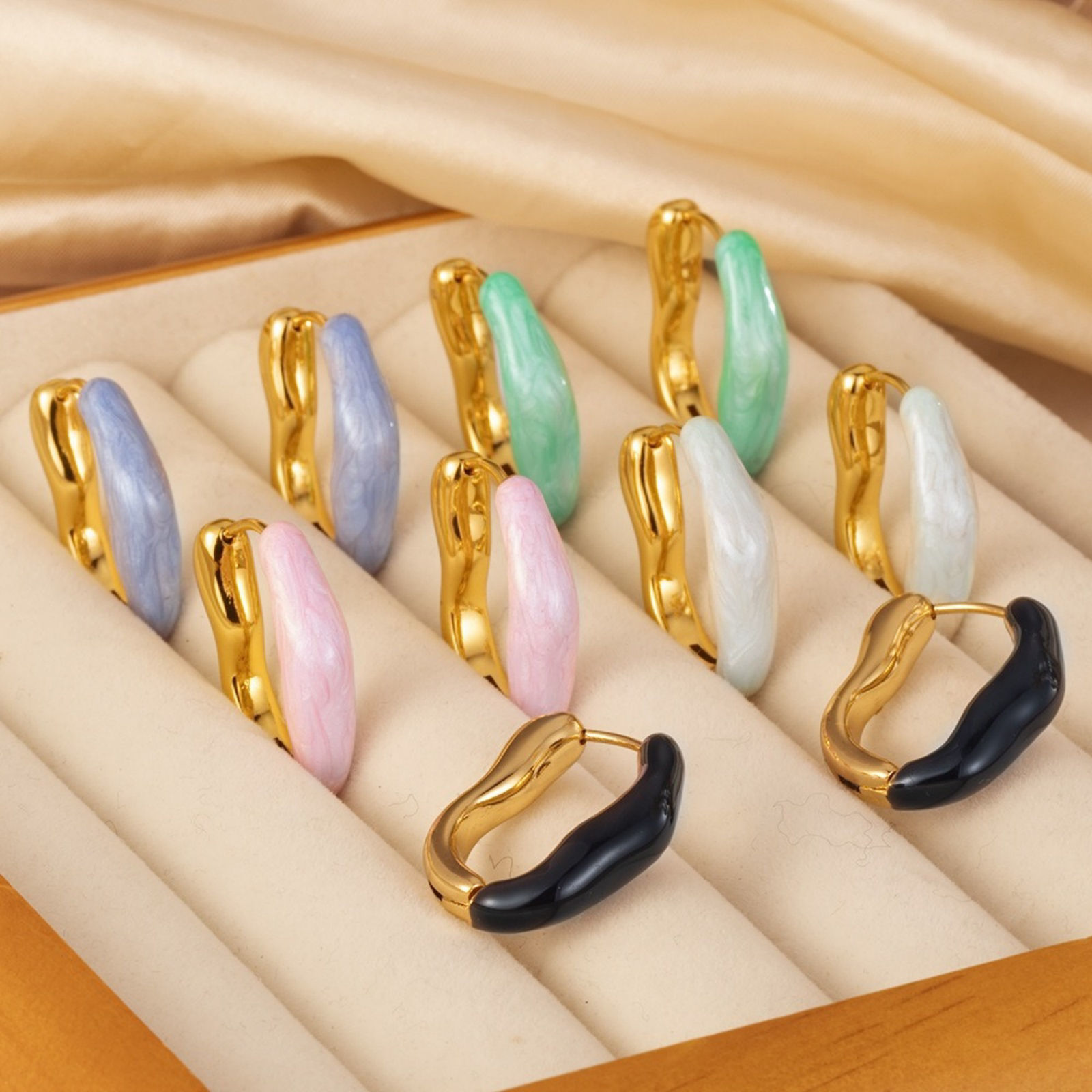 Picture of Wholesale Elegant Retro Hoop Earrings, Irregular Multicolor Enamel 18K Gold Plated 304 Stainless Steel, Women's Eco-friendly Gift Jewelry Supply, 25.5mm x 21mm