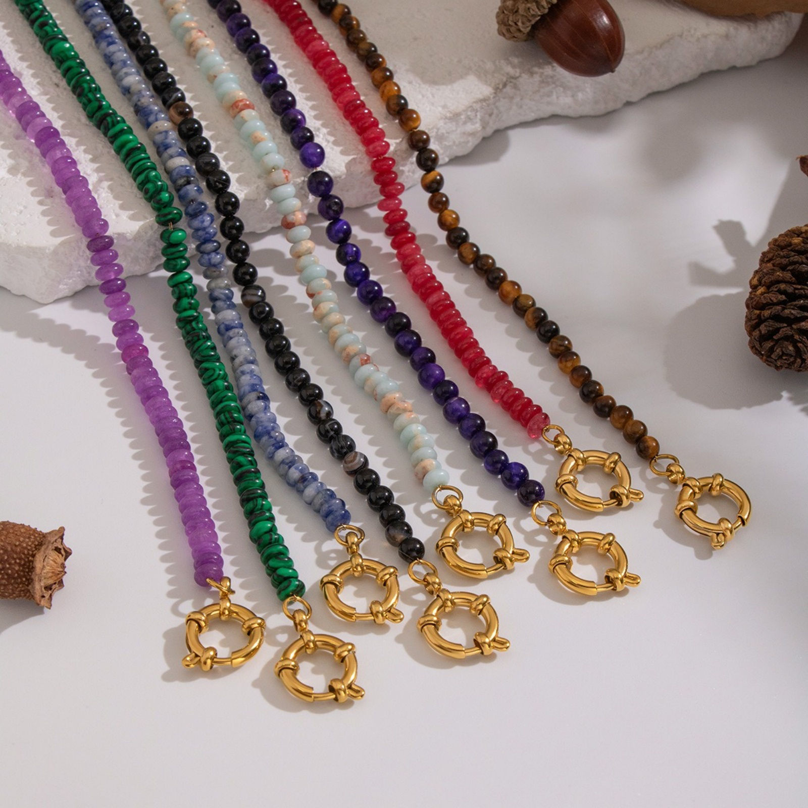 Picture of Wholesale Multicolor Beaded Necklace, 18K Gold Plated 304 Stainless Steel & Gemstone, Women's Eco-friendly PVD Retro Bohemia Boho Gift Jewelry For Retailer