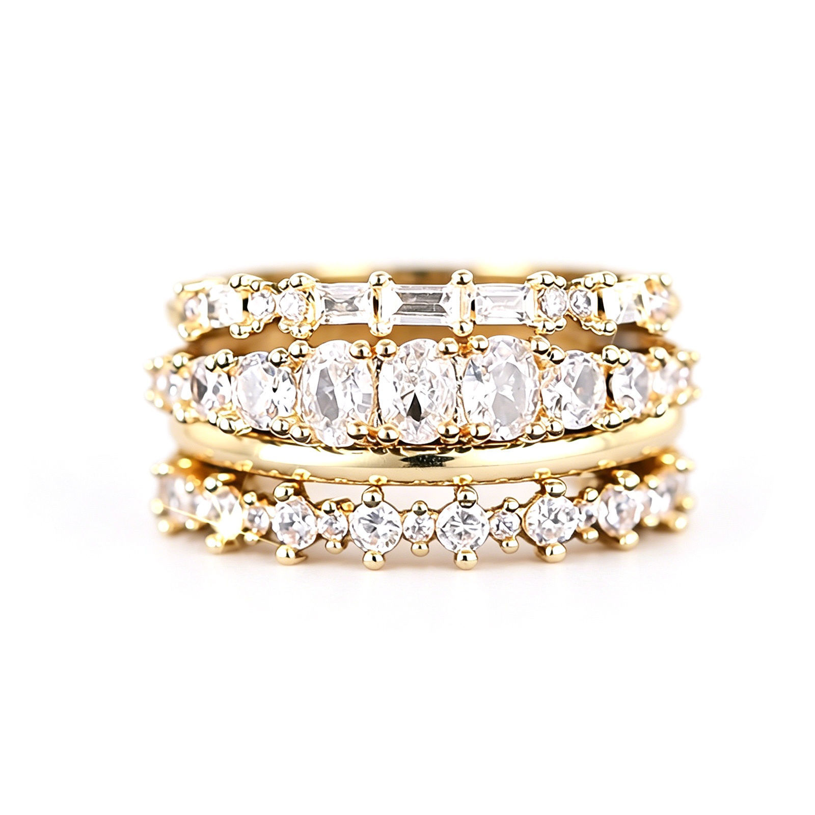 Picture of Wholesale Women's Gift Clear Cubic Zirconia Unadjustable Stackable Ring Set, Multicolor Brass, Stylish Dainty Jewelry Supply