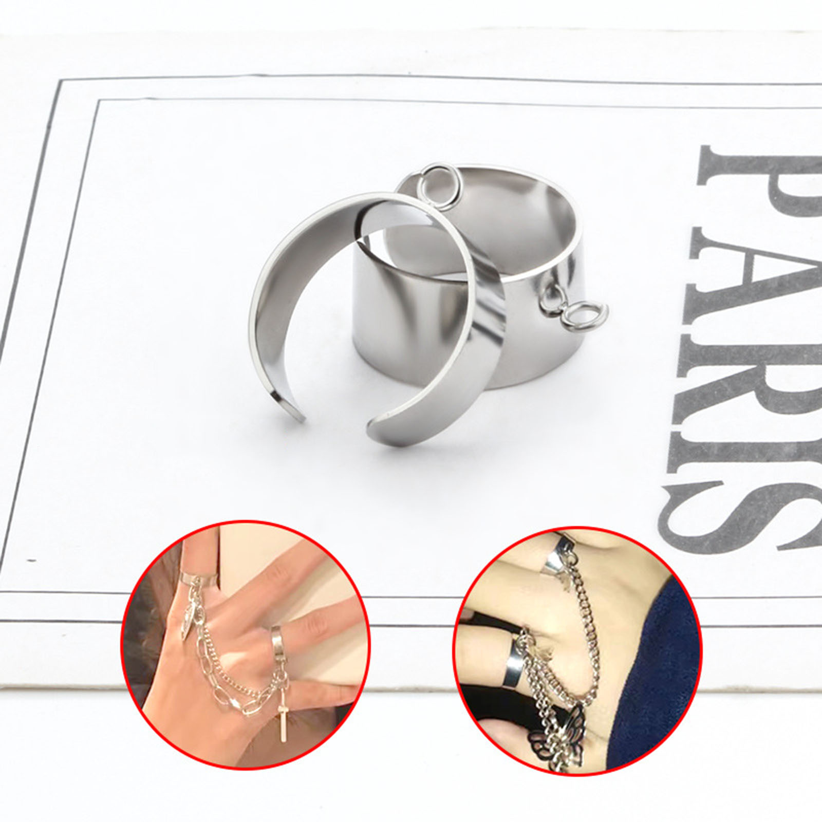 Picture of 304 Stainless Steel Open Adjustable Rings Silver Tone With Open Loop