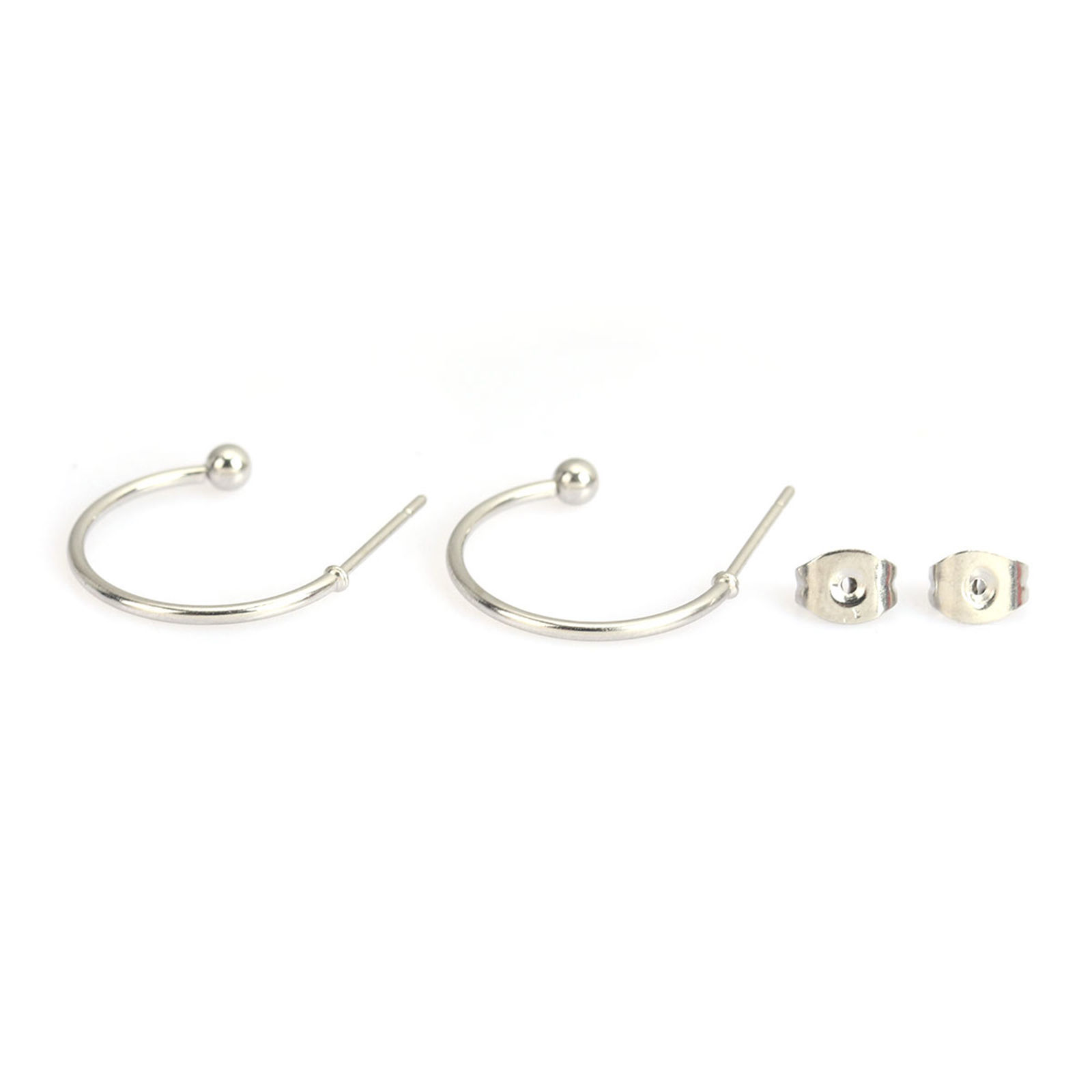 Picture of 304 Stainless Steel Ear Post Stud Earrings Circle Ring Silver Tone 18mm x 3mm, Post/ Wire Size: (20 gauge), 5 Pairs