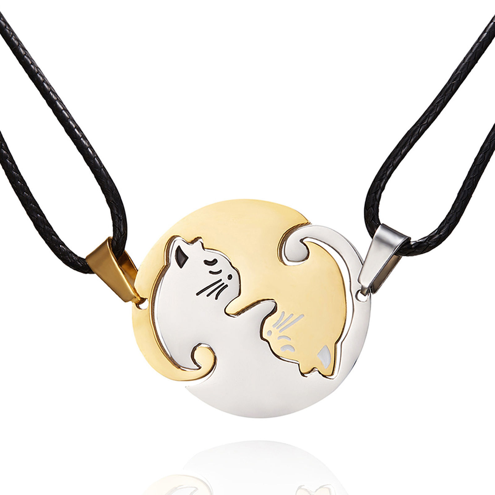 Изображение Stainless Steel Couple Necklace Silver Tone Black Cat 48cm(18 7/8") long, 1 Set ( 2 PCs/Set)