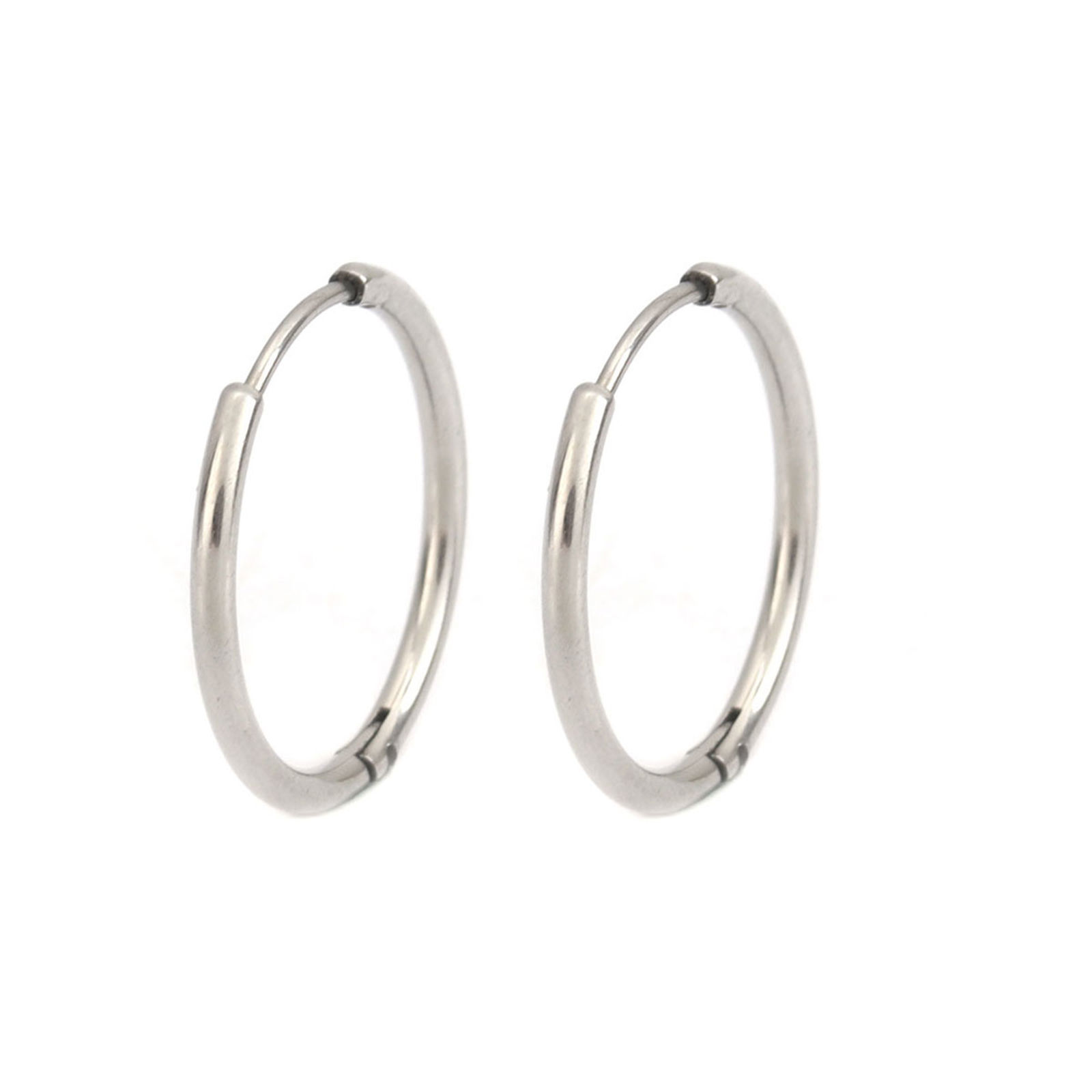 Изображение 304 Stainless Steel Hoop Earrings Silver Tone Round 19mm Dia., Post/ Wire Size: (21 gauge), 2 PCs