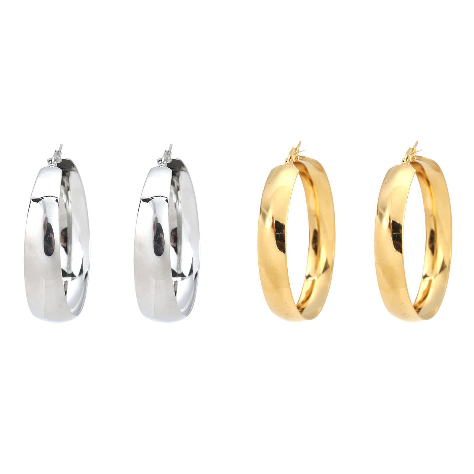 Immagine di 304 Acciaio Inossidabile orecchino cerchio Tono Argento Tondo 3.7cm x 3.3cm, Posta / Filo Dimensione: (17 misura), 1 Paio