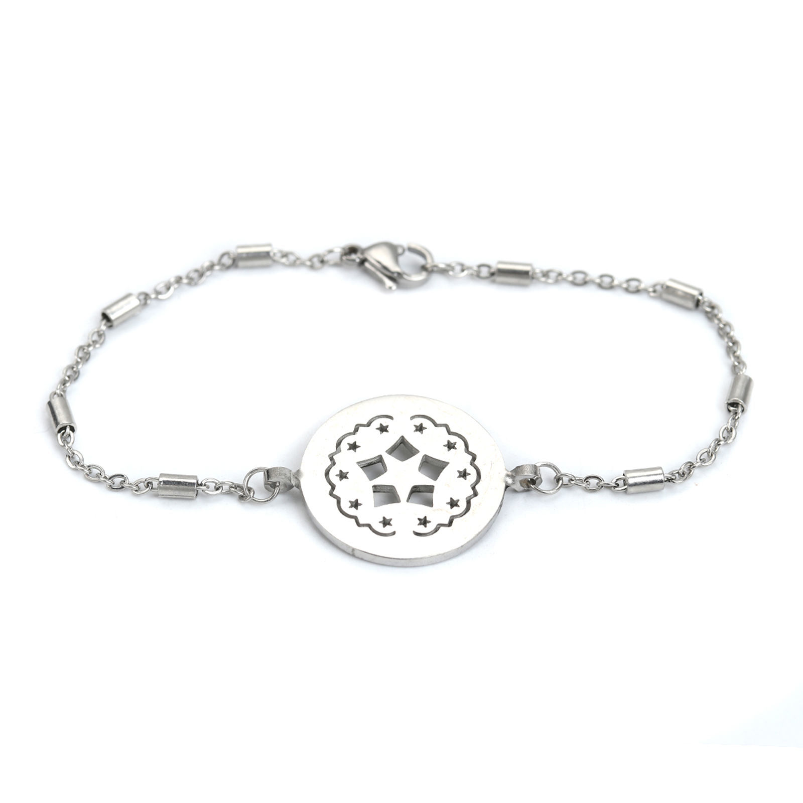 Picture of 304 Stainless Steel Bracelets Silver Tone Heart 19cm(7 4/8") long, 1 Piece