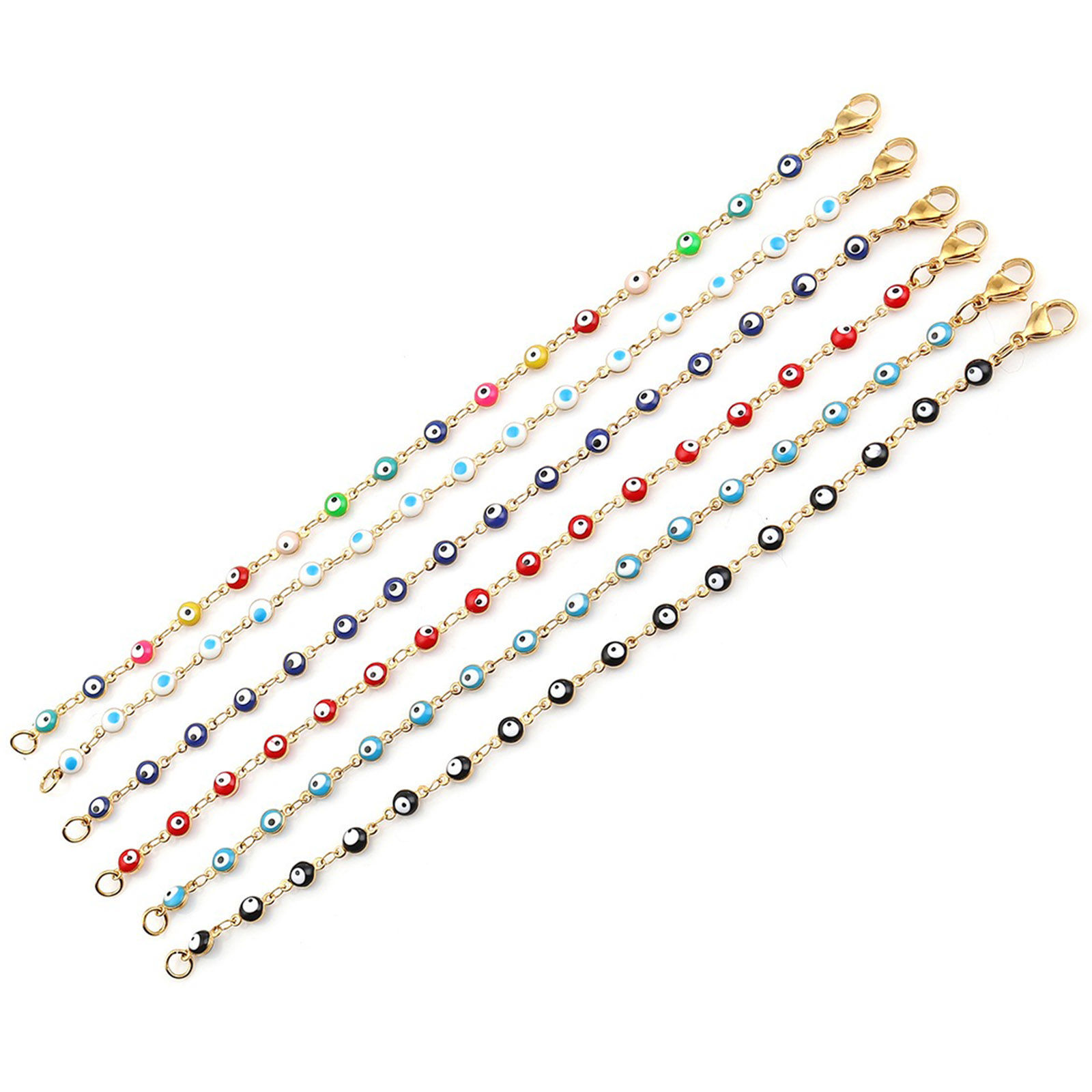 Bild von 304 Edelstahl Armband Vergoldet Bunt Böser Blick Emaille 19.2cm lang, 1 Strang