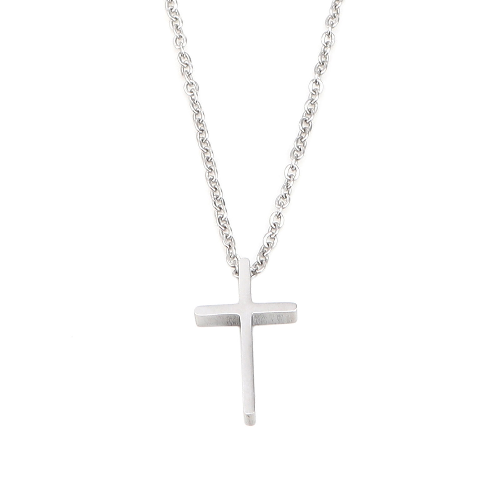Image de Colliers en 304 Acier Inoxydable Religieux Argent Mat Croix 45cm Long, 1 Pièce