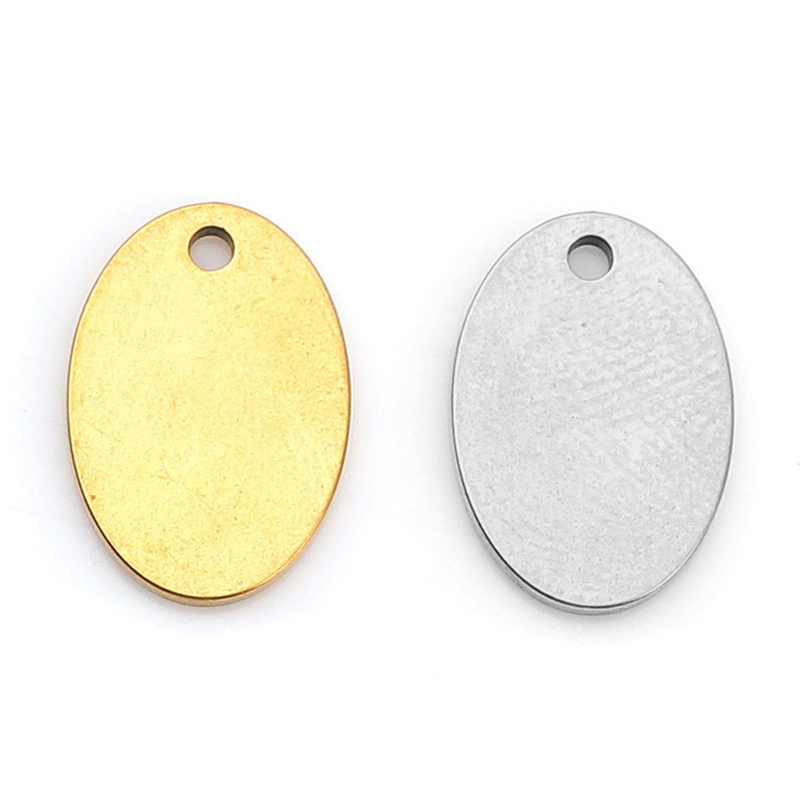 Picture of Stainless Steel Charms Oval Gold Plated Blank Stamping Tags One Side 13mm x 9mm, 5 PCs